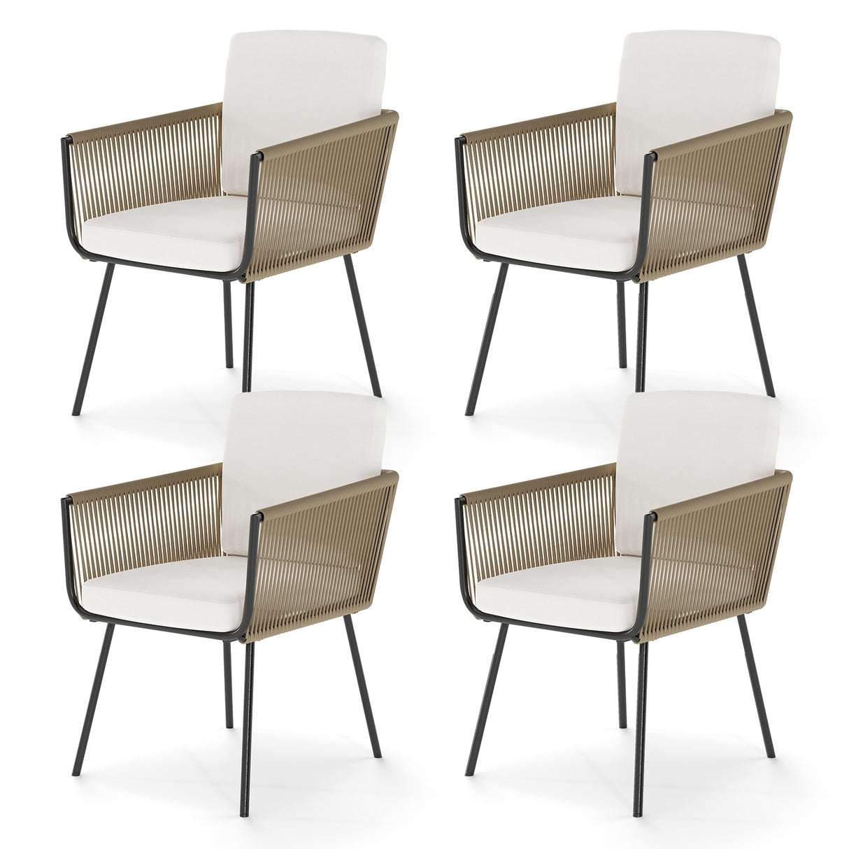 Patio Dining Chairs Set of 4 Bistro Well-Woven Rattan Chairs-White