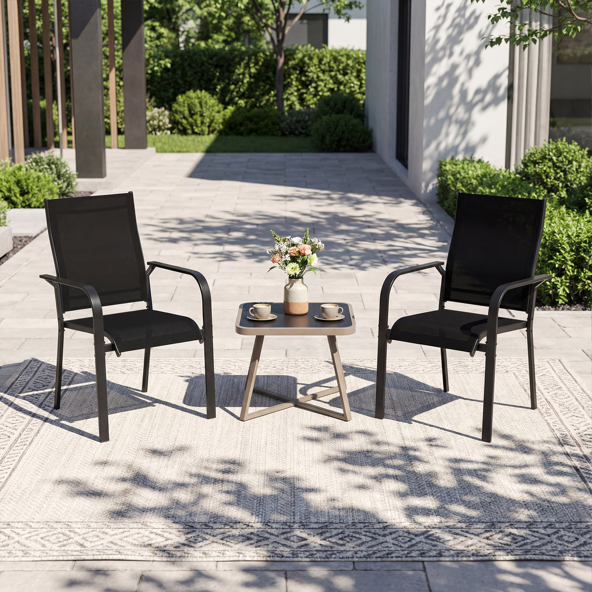 Patio Dining Chairs Set of 2/4/6 Stackable Outdoor Armchairs with Metal Frame-Set of 2/4/6
