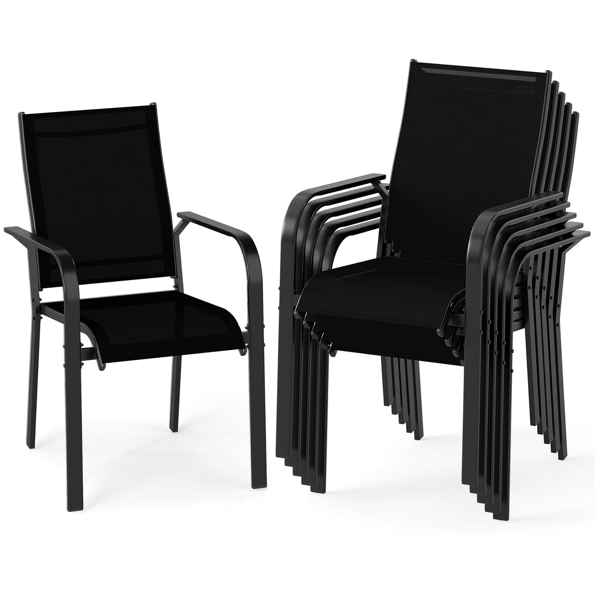 Patio Dining Chairs Set of 2/4/6 Stackable Outdoor Armchairs with Metal Frame-Set of 2/4/6