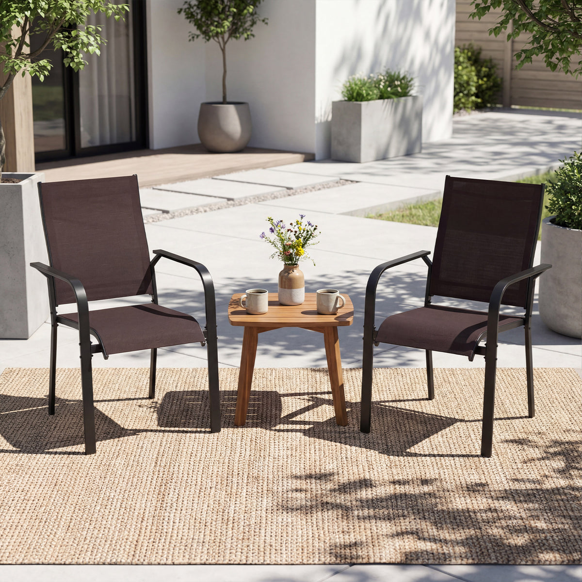 Patio Dining Chairs Set of 2/4/6 Stackable Outdoor Armchairs-Set of 2/4/6