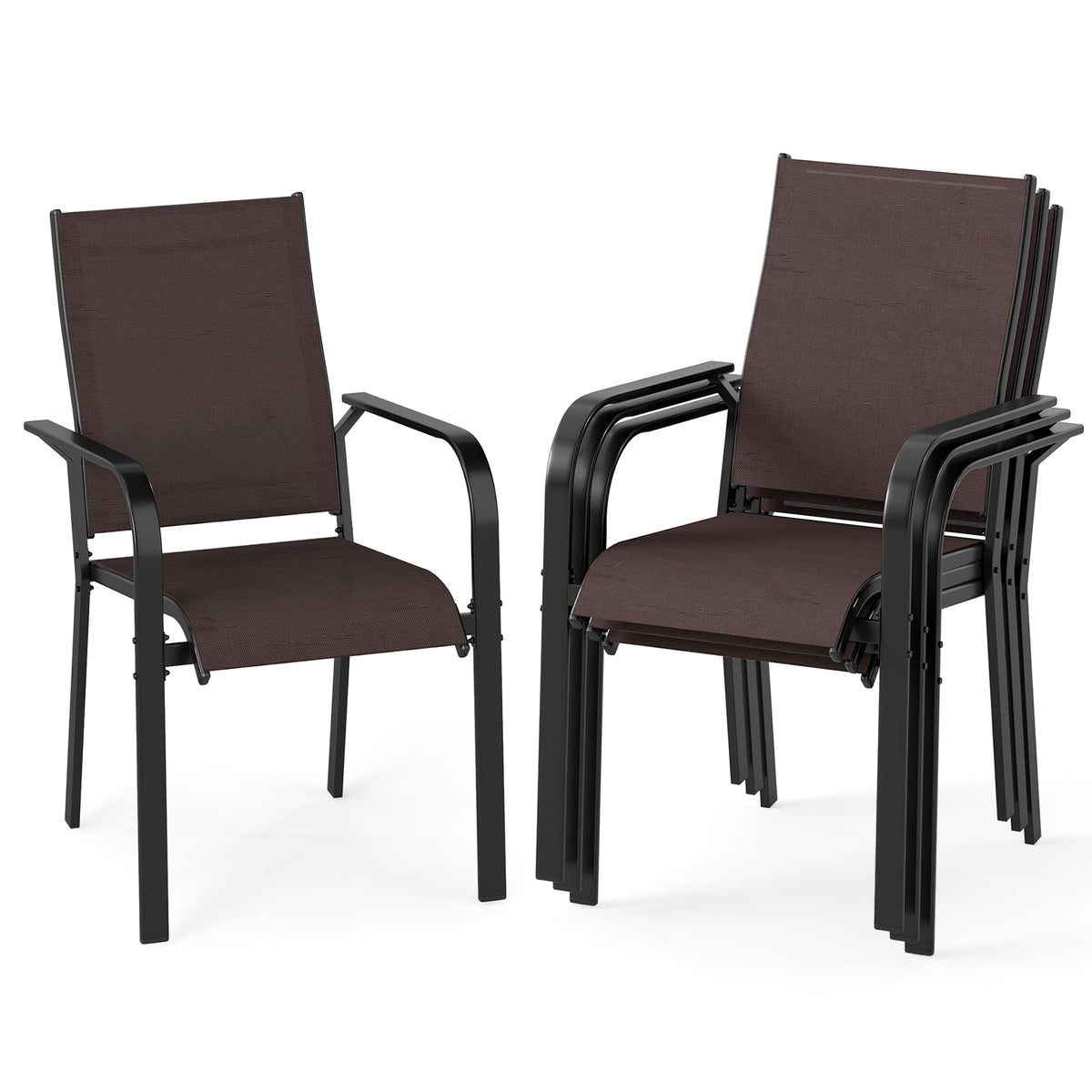 Patio Dining Chairs Set of 2/4/6 Stackable Outdoor Armchairs-Set of 2/4/6