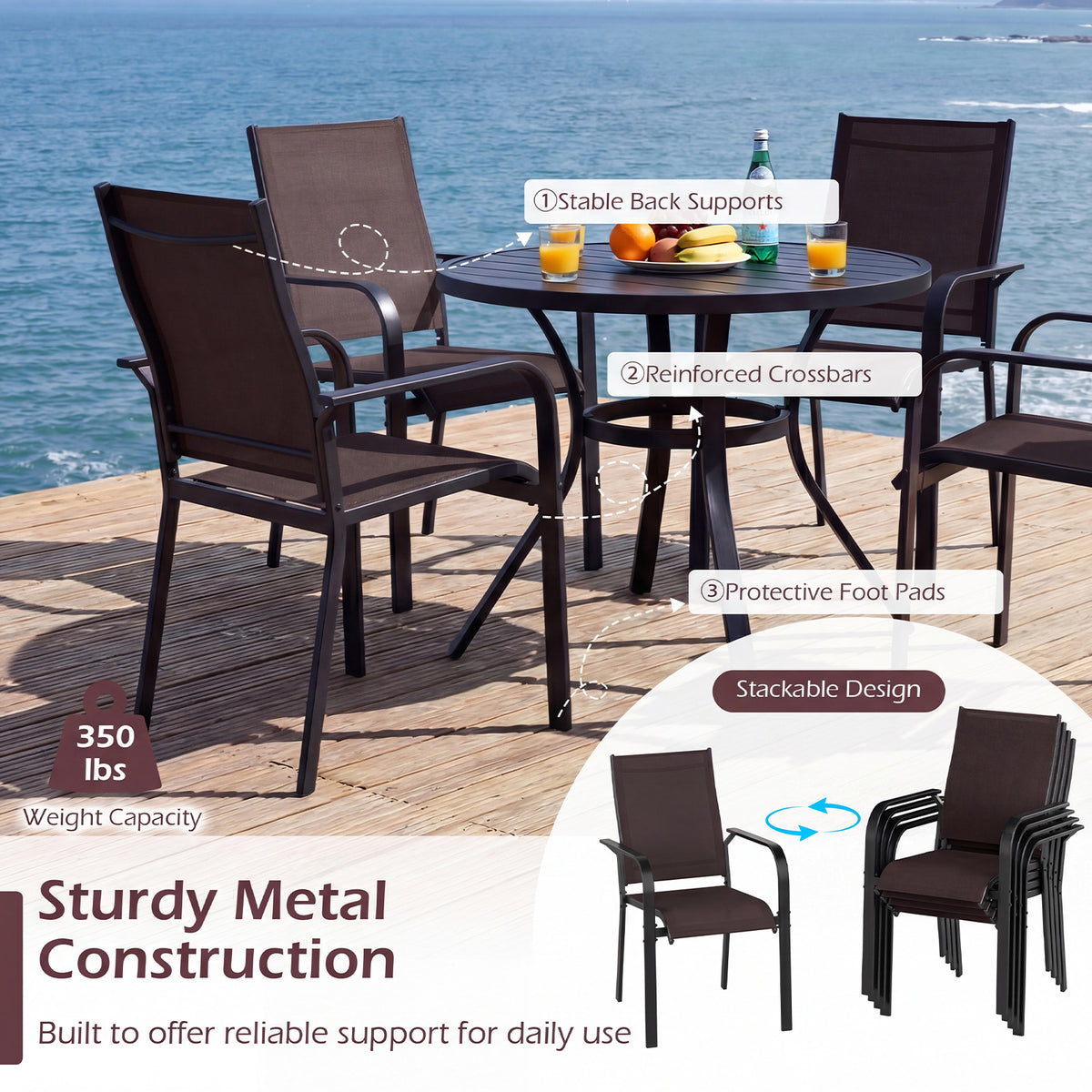 Patio Dining Chairs Set of 2/4/6 Stackable Outdoor Armchairs-Set of 2/4/6