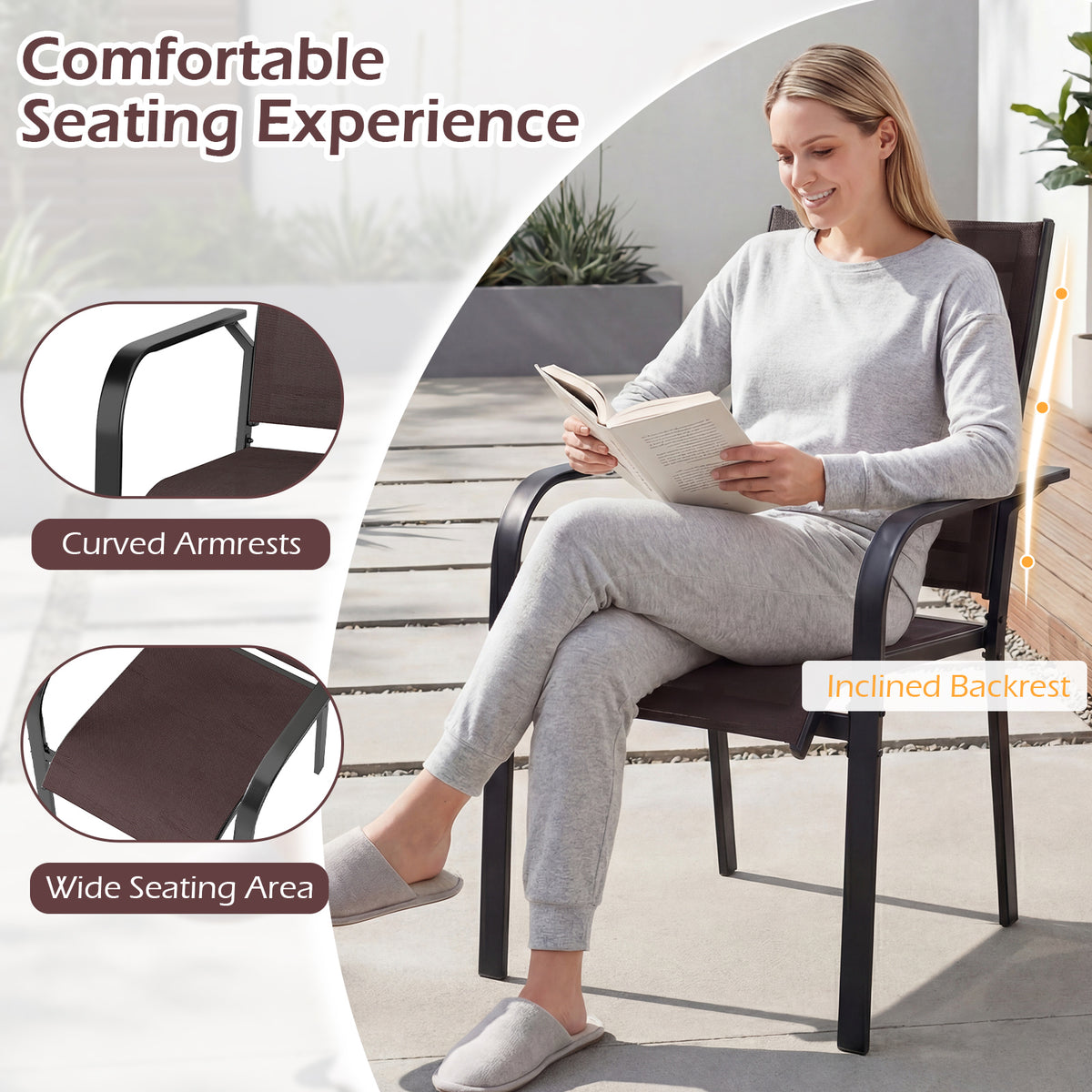 Patio Dining Chairs Set of 2/4/6 Stackable Outdoor Armchairs-Set of 2/4/6