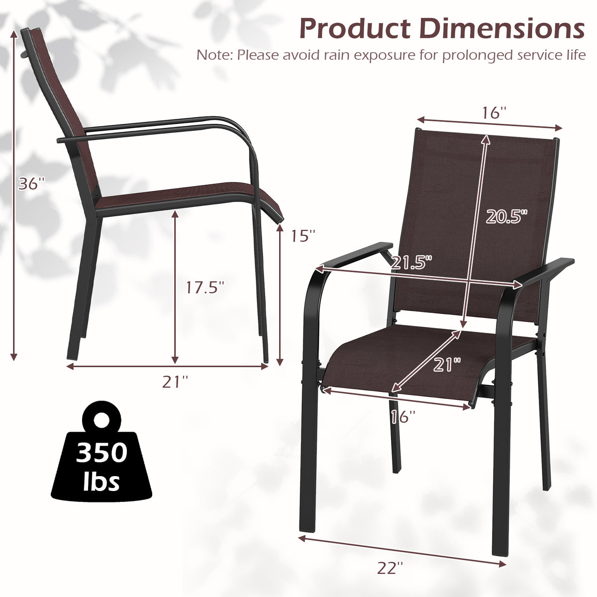 Patio Dining Chairs Set of 2/4/6 Stackable Outdoor Armchairs-Set of 2/4/6