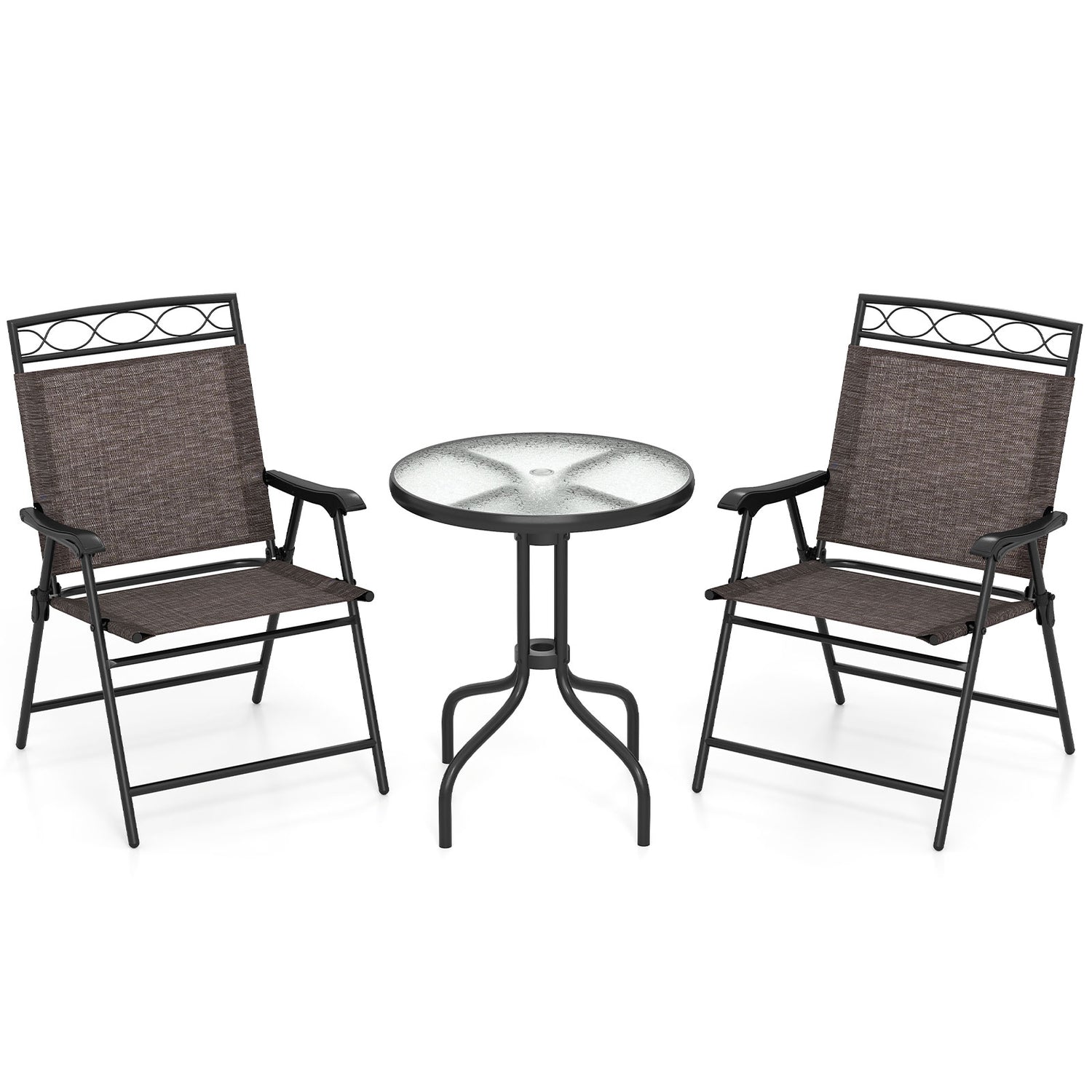 3 Pieces Outdoor Bistro Dining Furniture Set with 1.57 Inch Umbrella Hole
