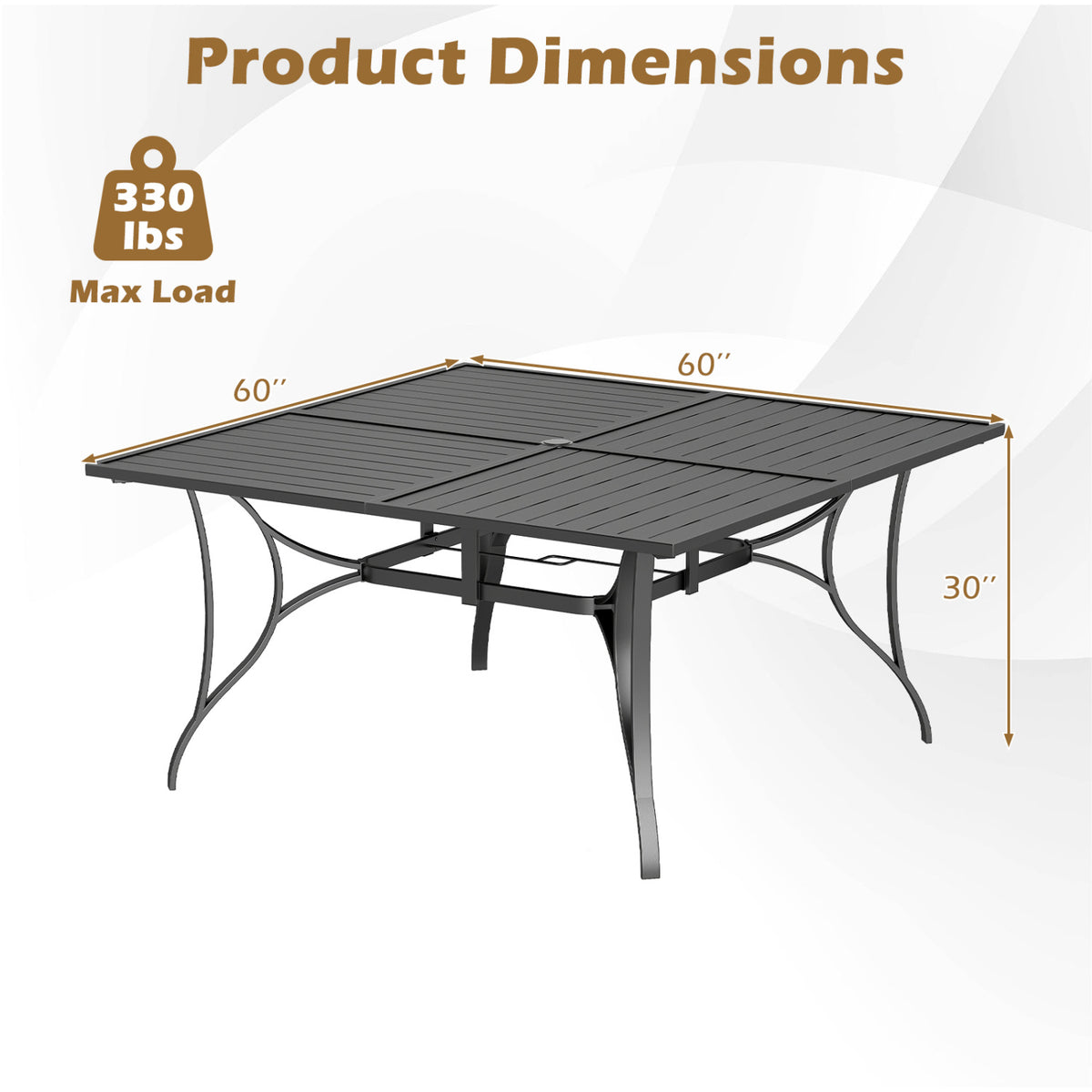 Patio Dining Table for 8 with Umbrella Hole for Porch Lawn-Black