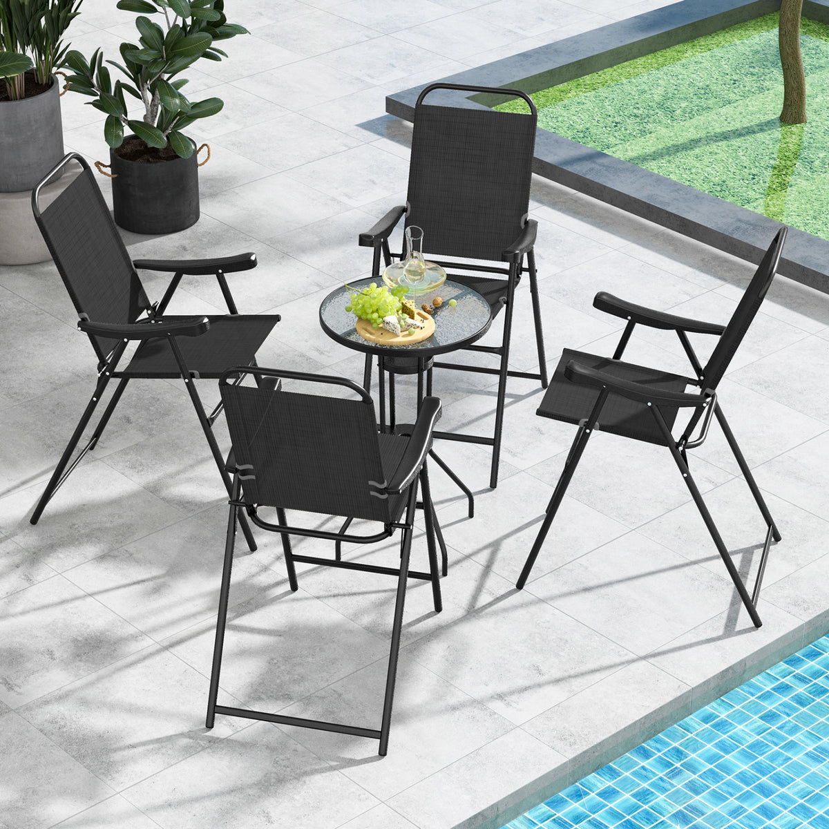 Patio Folding Bar Stool Set of 4 with Metal Frame and Footrest