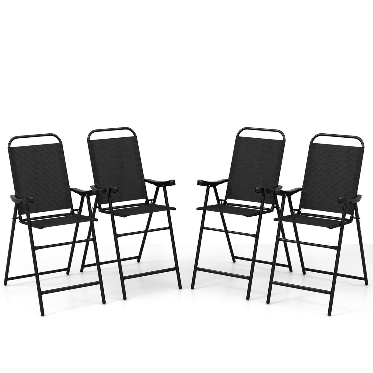 Patio Folding Bar Stool Set of 4 with Metal Frame and Footrest