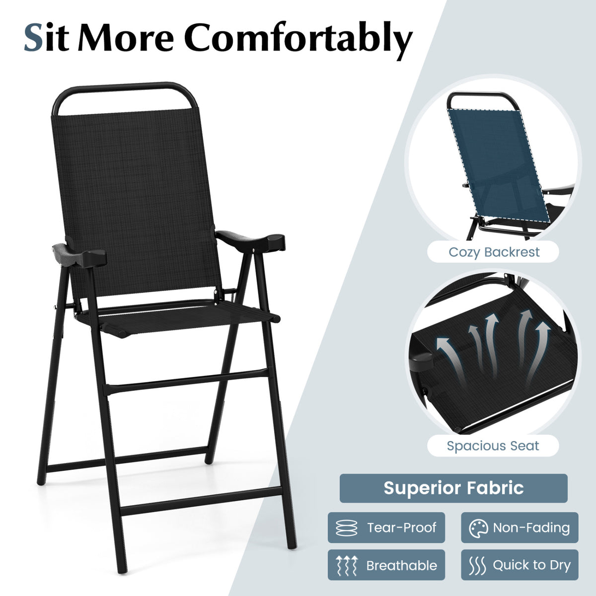Patio Folding Bar Stool Set of 4 with Metal Frame and Footrest