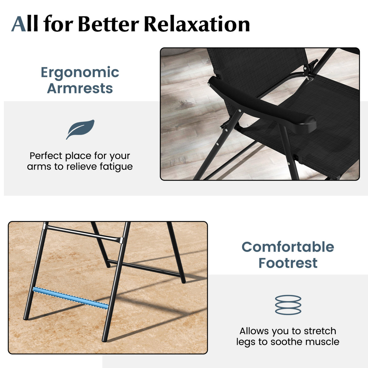 Patio Folding Bar Stool Set of 4 with Metal Frame and Footrest