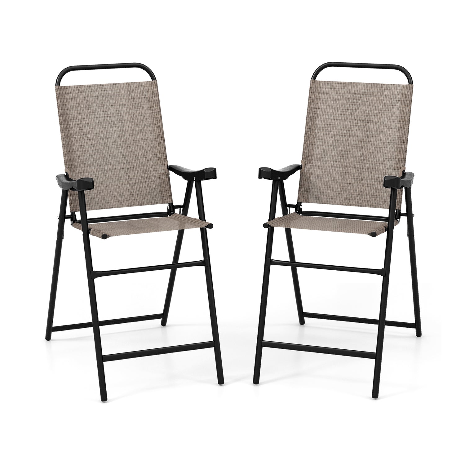 Patio Folding Bar Stool Set of 2 with Metal Frame and Footrest