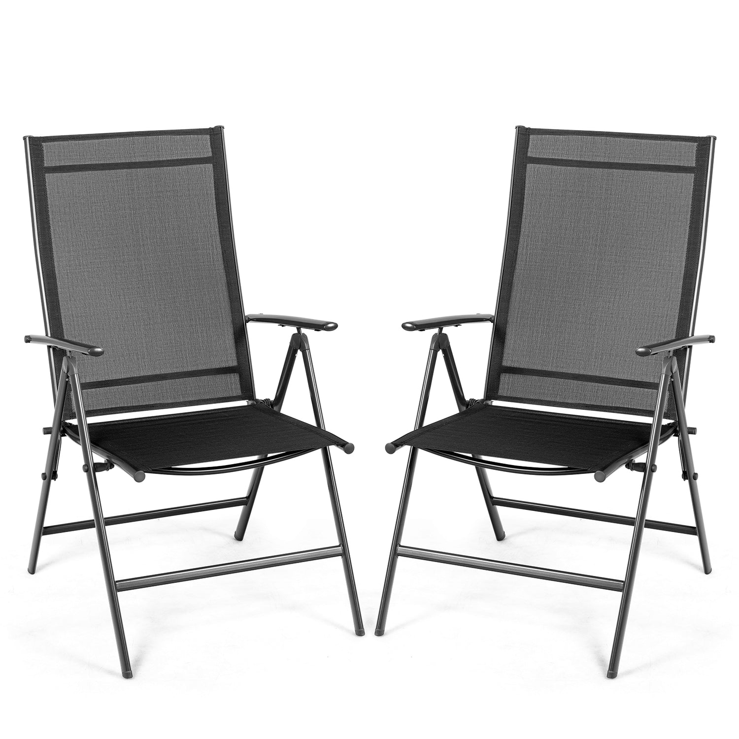 Set of 2 Adjustable Portable Patio Folding Dining Chair Recliners-Black