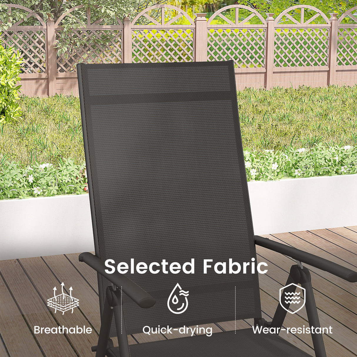 1 Piece Patio Folding Dining Chairs with 7-Level Adjustable High Backrest