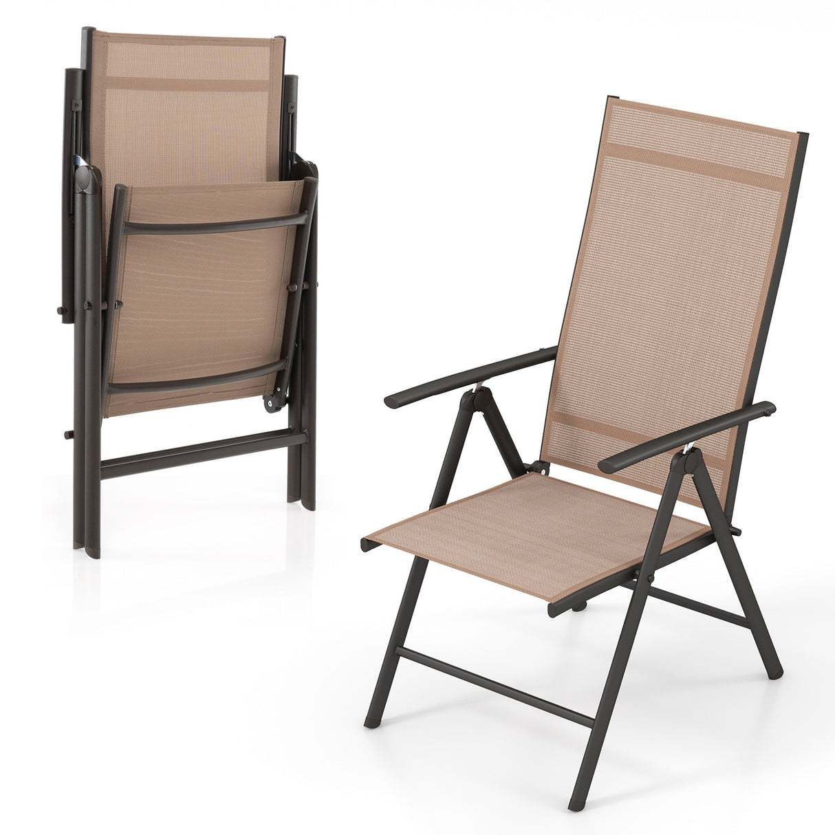 1 Piece Patio Folding Dining Chairs with 7-Level Adjustable High Backrest
