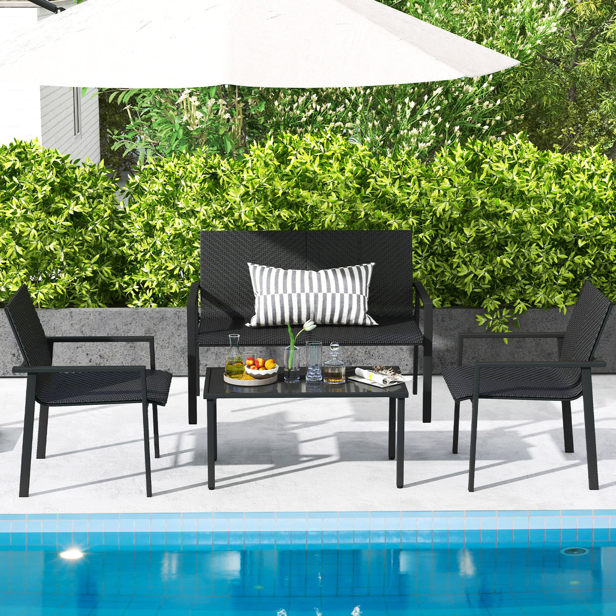 4 Pieces Patio Furniture Set with Heavy Duty Galvanized Metal Frame