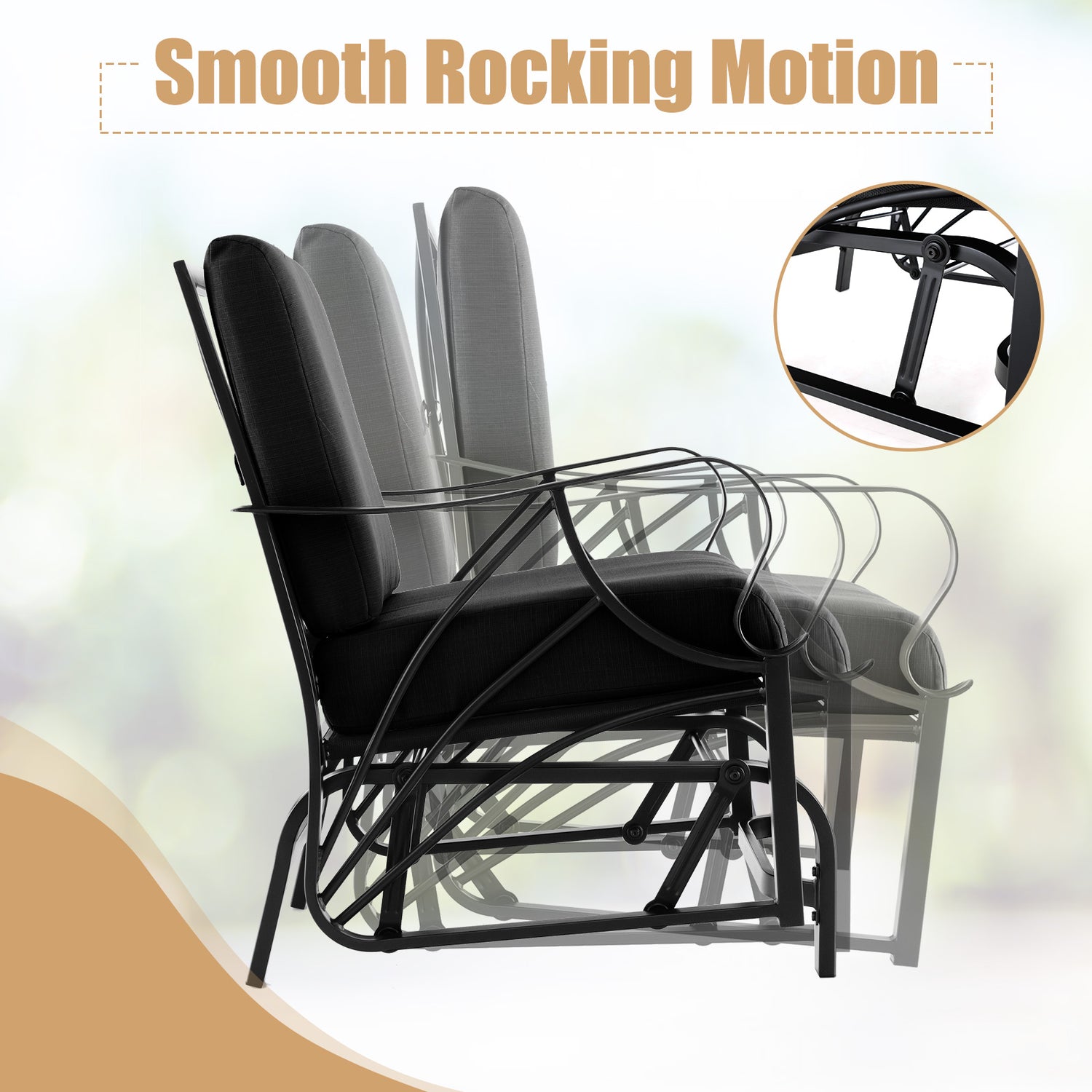 Patio Glider Rocking Chair with Thick Cushion and Curved Armrest