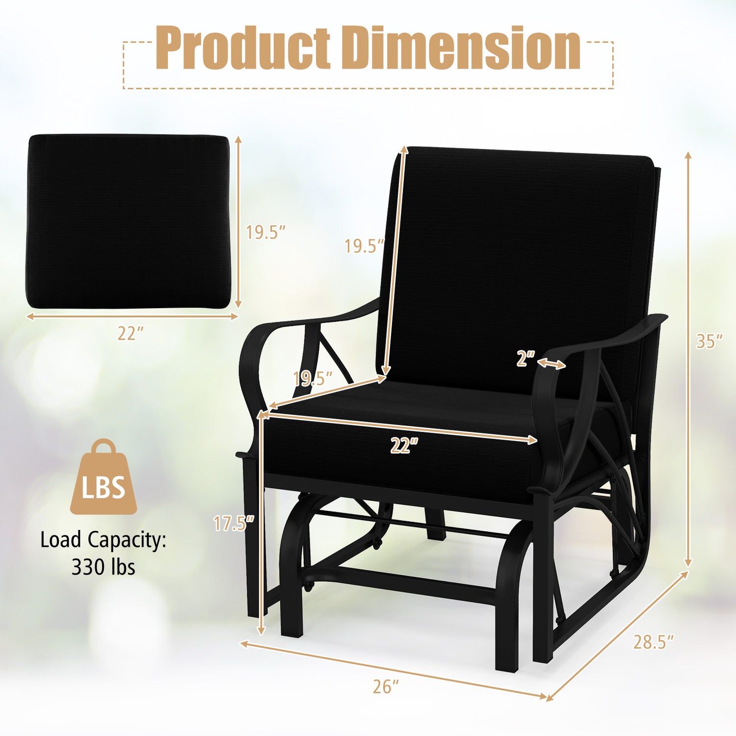 Patio Glider Rocking Chair with Thick Cushion and Curved Armrest