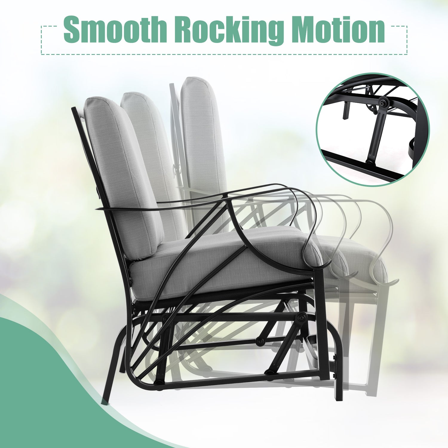 Patio Glider Rocking Chair with Thick Cushion and Curved Armrest