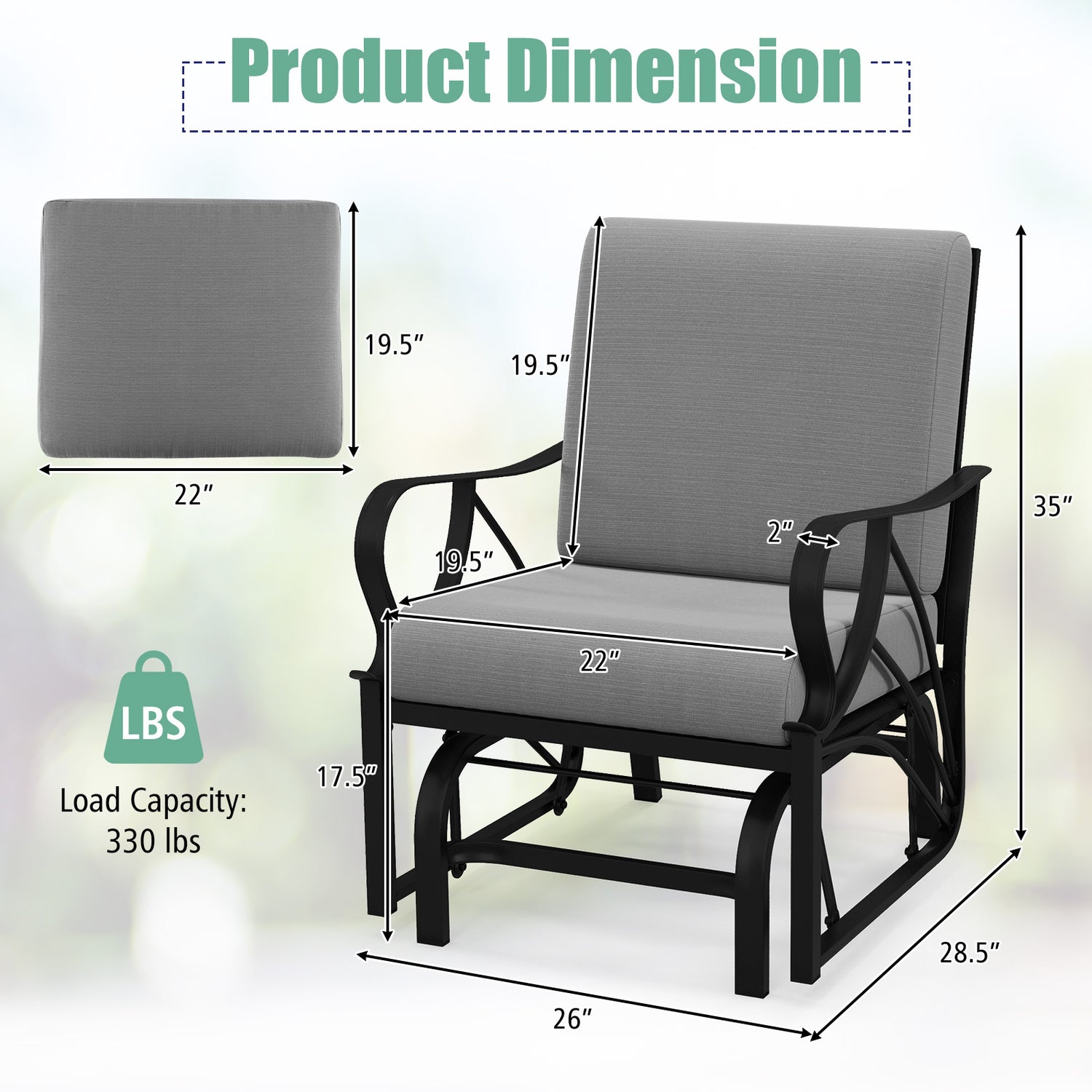 Patio Glider Rocking Chair with Thick Cushion and Curved Armrest