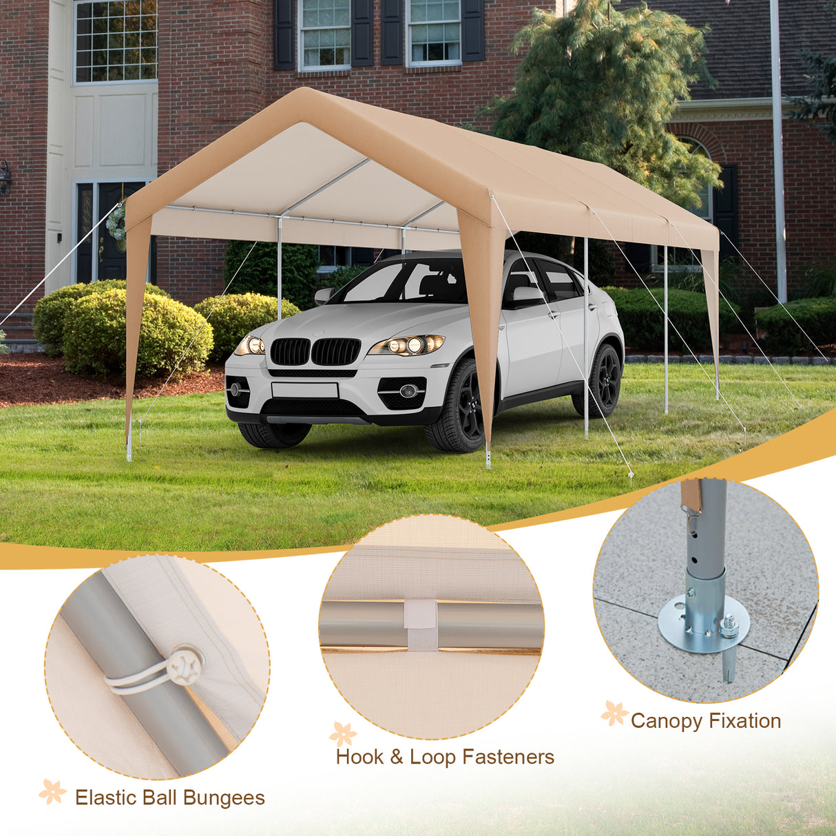 10 x 20 Feet Portable Garage Tent Carport with Galvanized Steel Frame