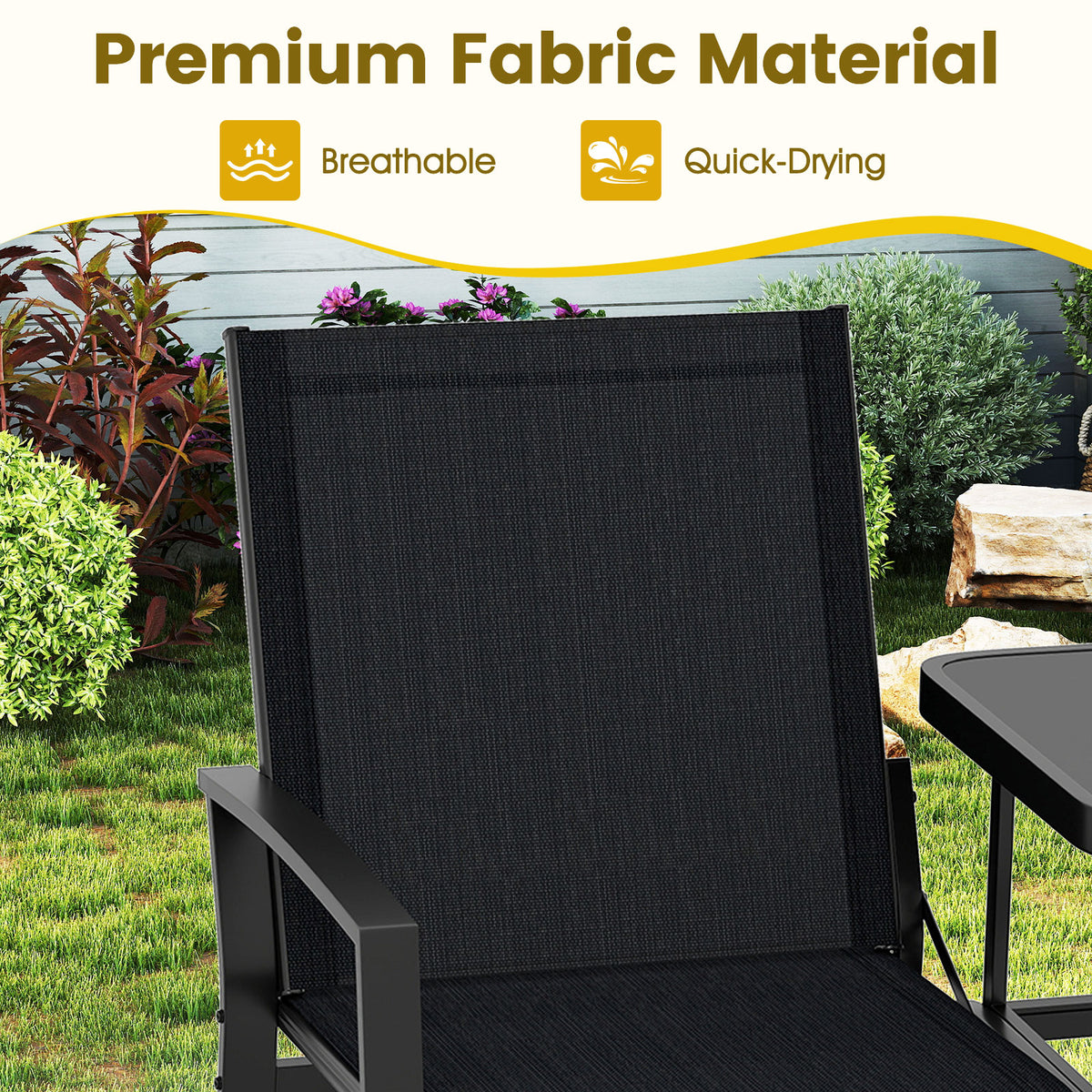 Patio Loveseat with Built-in Table with Breathable Fabric Back-Black