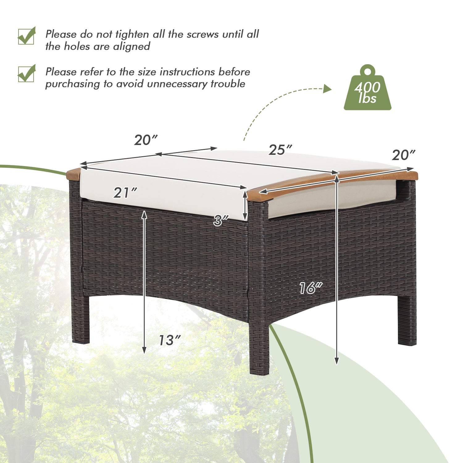 Set of 2 Fade-Resistant Wicker Patio Ottoman