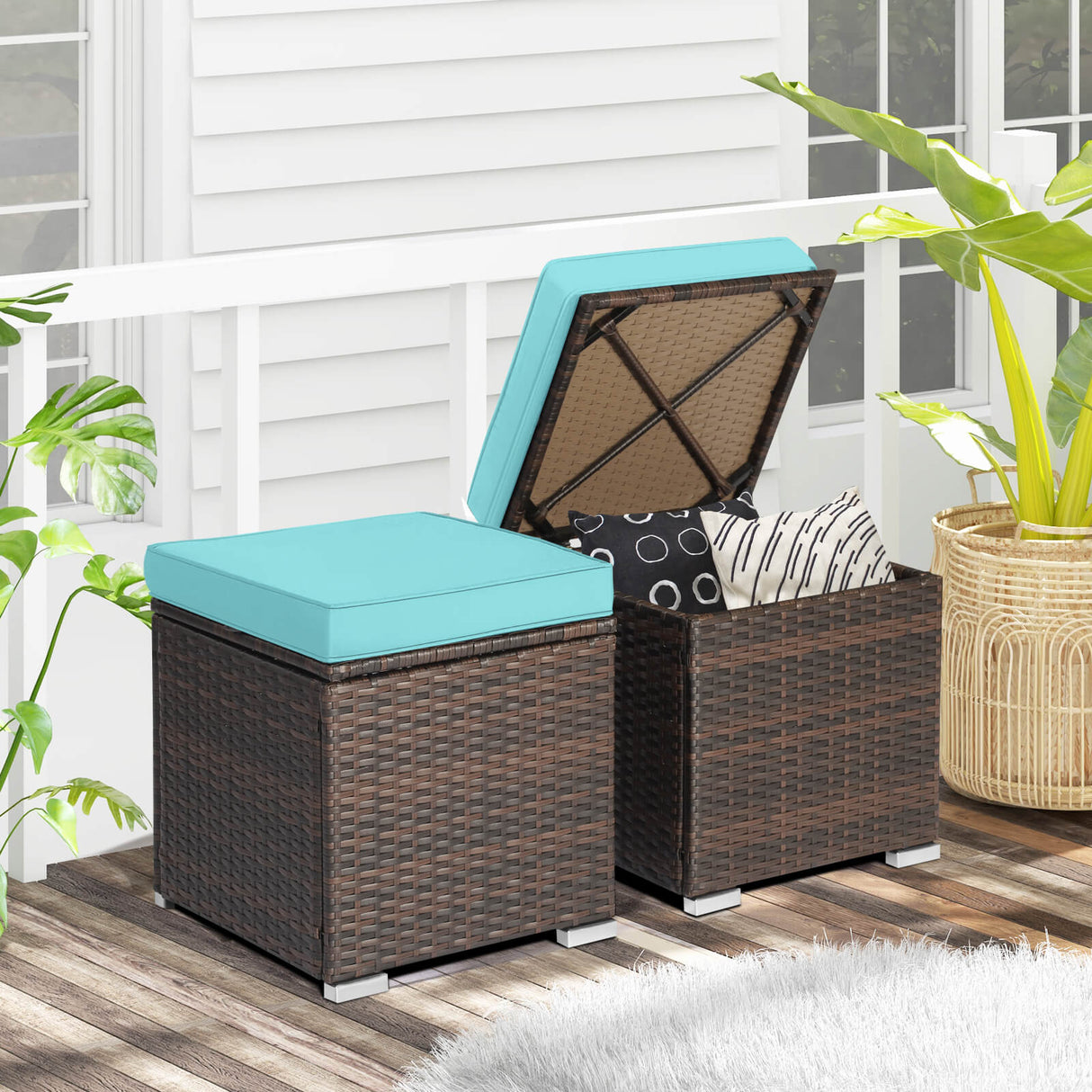 2 Pieces Patio Ottoman with Removable Cushions
