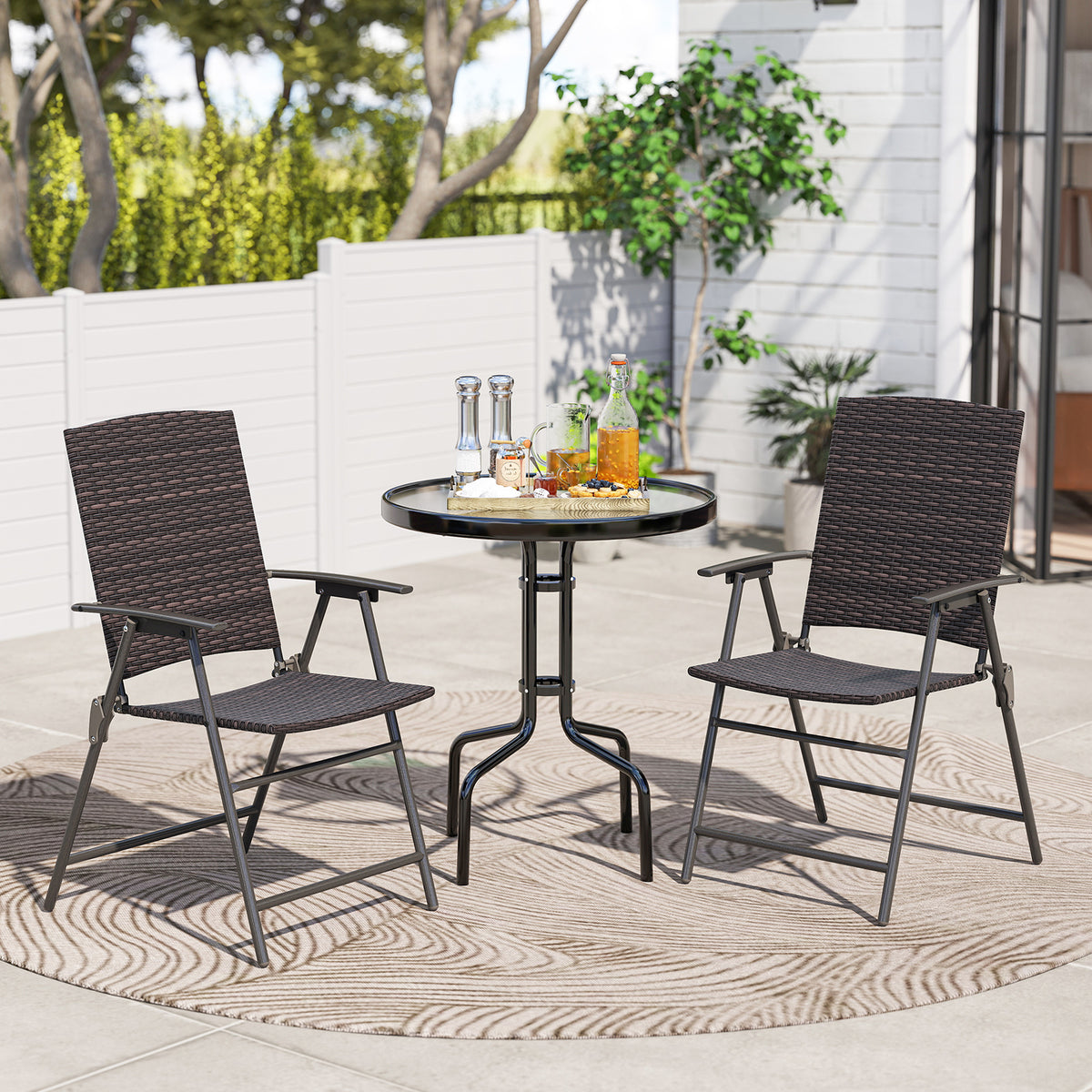 Patio PE Wicker Dining Chairs with Armrests and Metal Frame-Set of 2/4