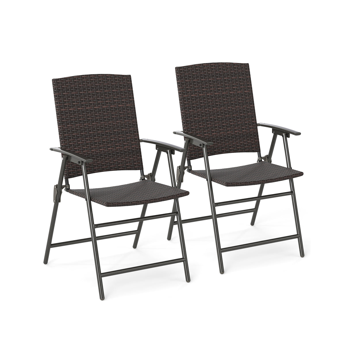 Patio PE Wicker Dining Chairs with Armrests and Metal Frame-Set of 2/4