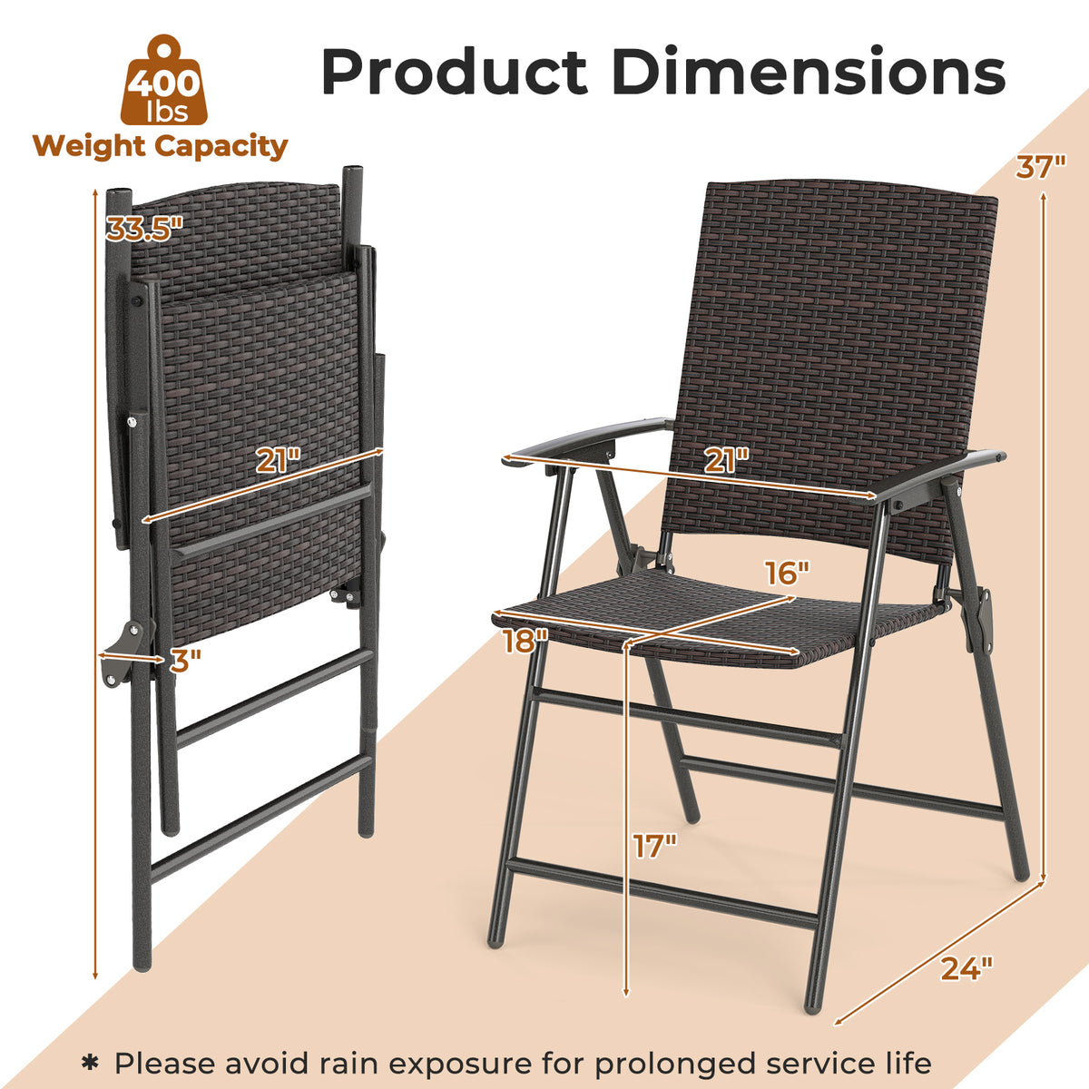 Patio PE Wicker Dining Chairs with Armrests and Metal Frame-Set of 2/4