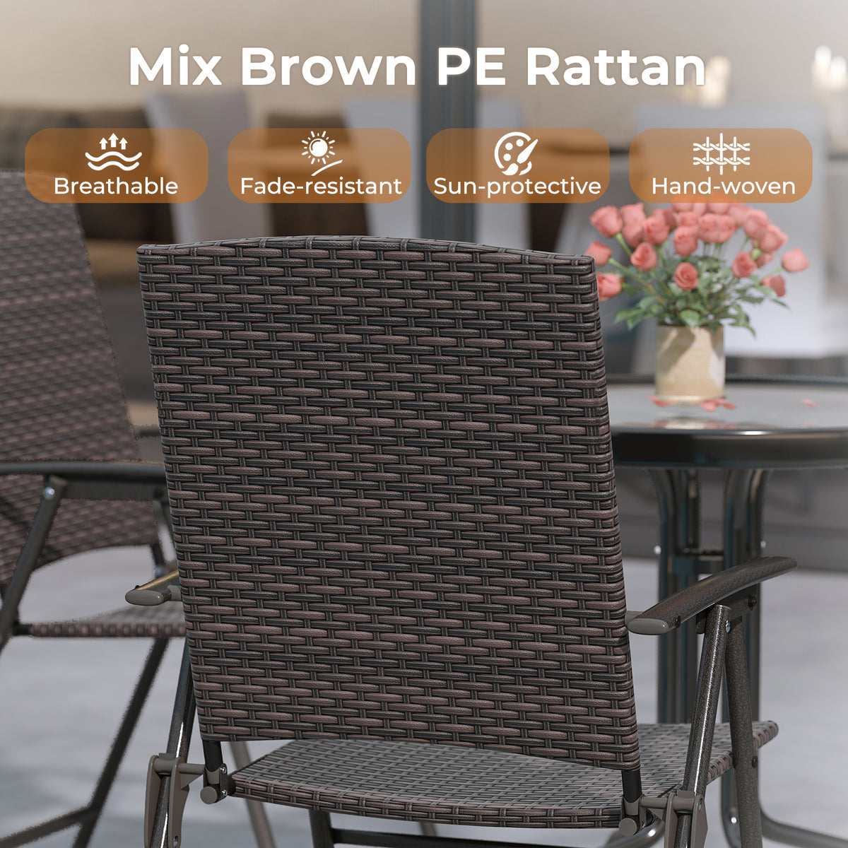 Patio PE Wicker Dining Chairs with Armrests and Metal Frame-Set of 2/4