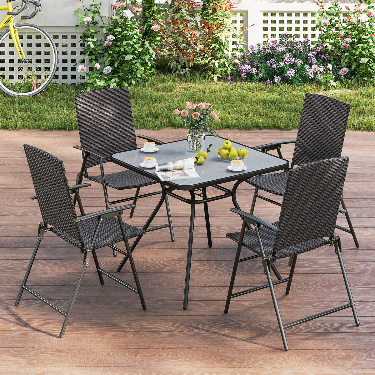 Patio PE Wicker Dining Chairs with Armrests and Metal Frame-Set of 2/4