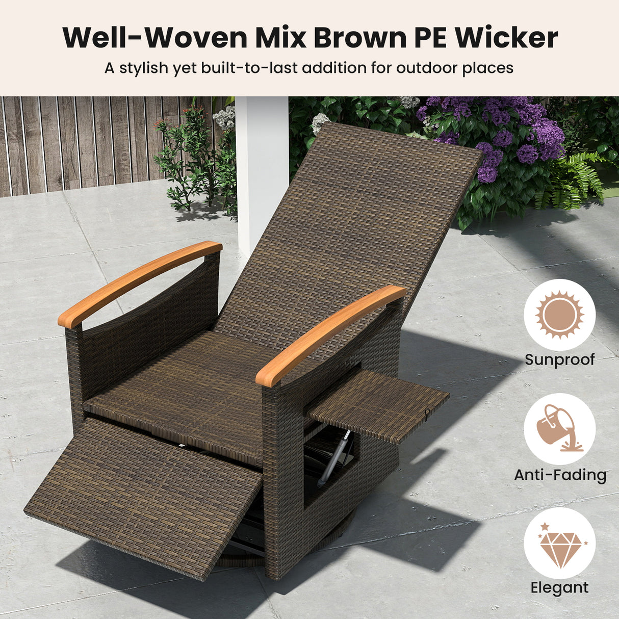 Patio Rattan 360° Swivel Recliner Chair with Adjustable Backrest and Footrest