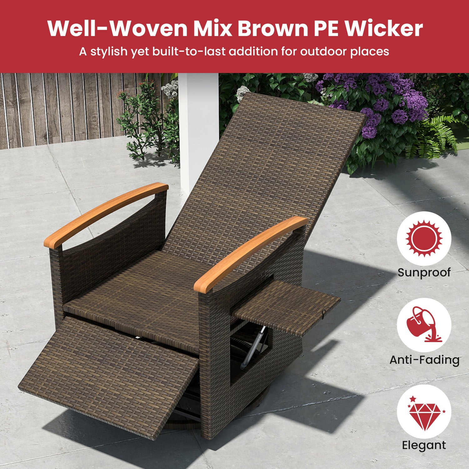 Patio Rattan 360° Swivel Recliner Chair with Adjustable Backrest and Footrest