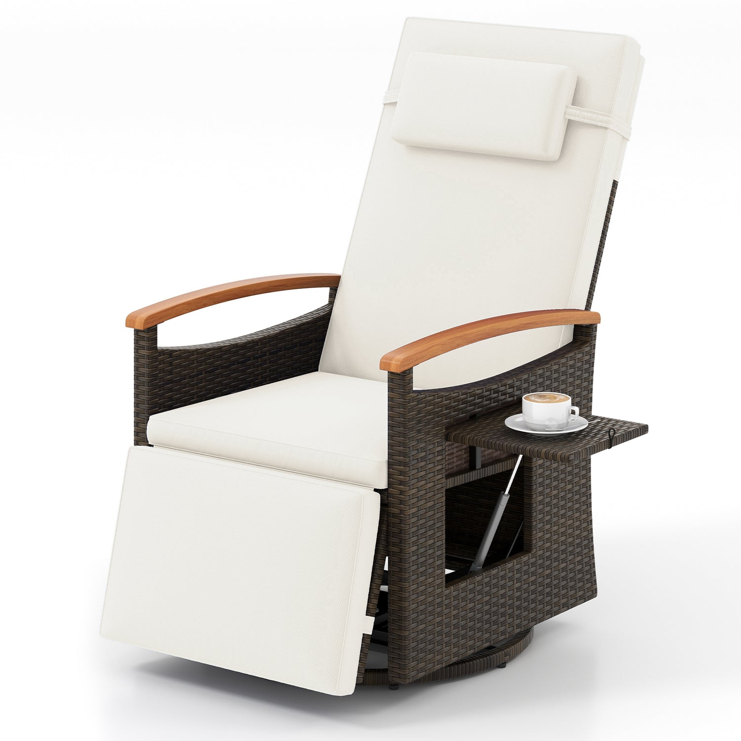 Patio Rattan 360° Swivel Recliner Chair with Adjustable Backrest and Footrest