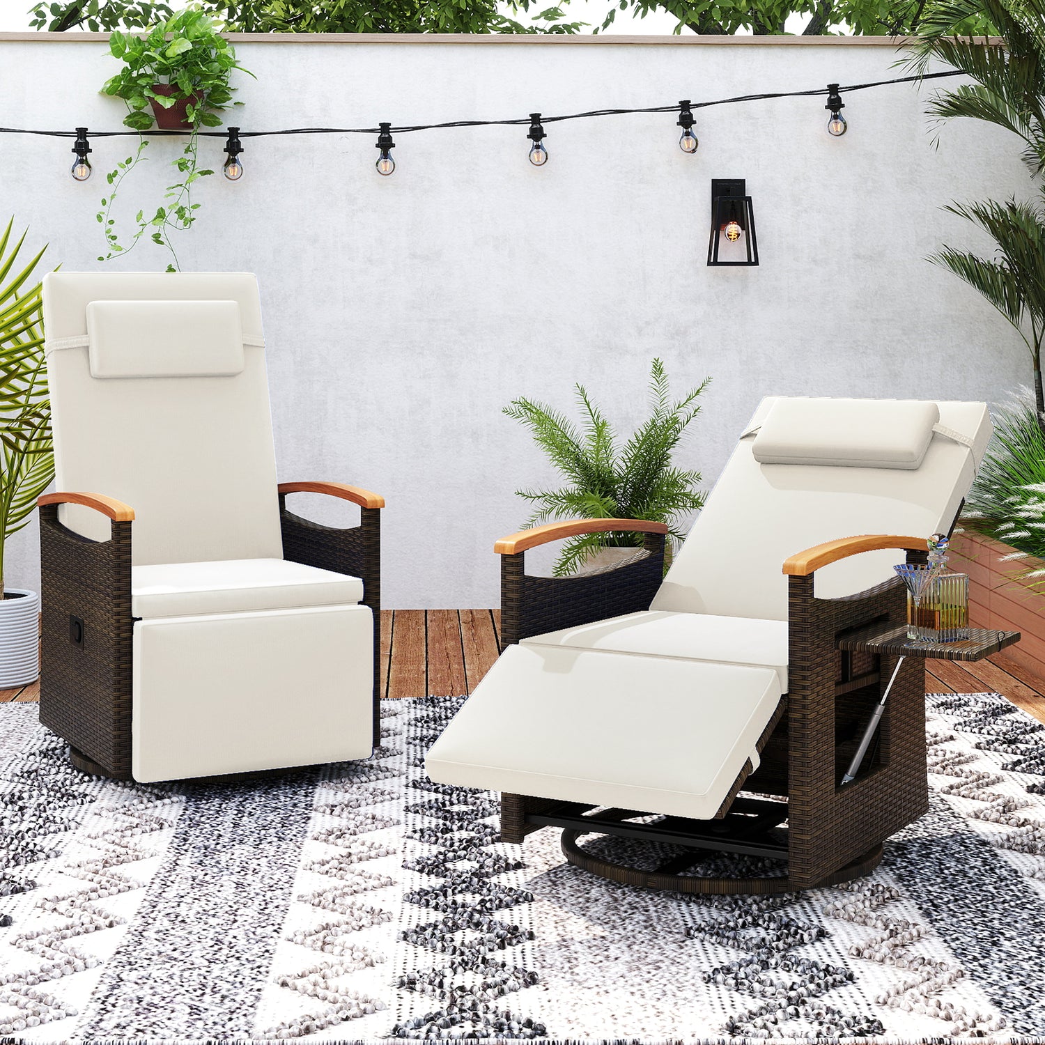 Patio Rattan 360° Swivel Recliner Chair with Adjustable Backrest and Footrest