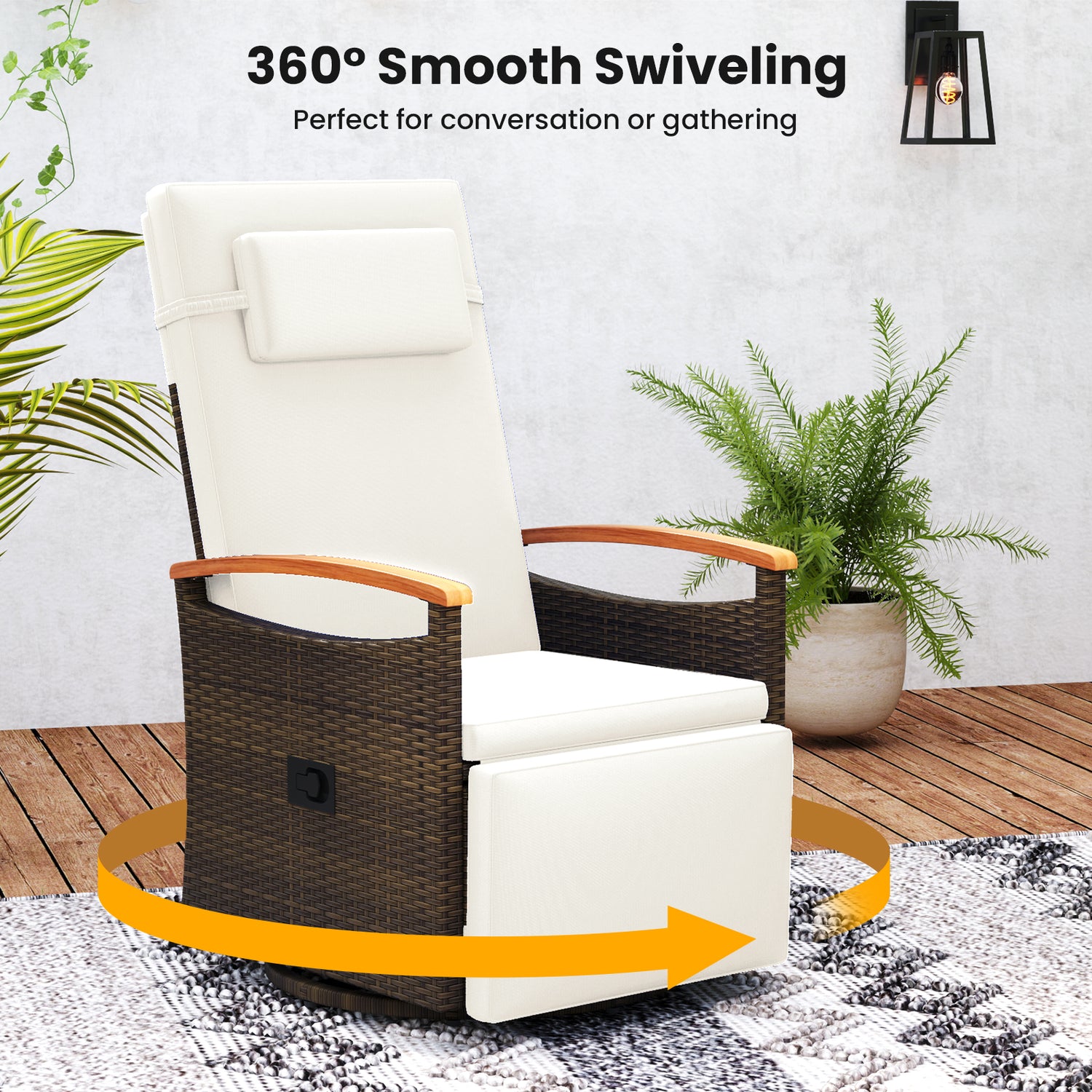 Patio Rattan 360° Swivel Recliner Chair with Adjustable Backrest and Footrest