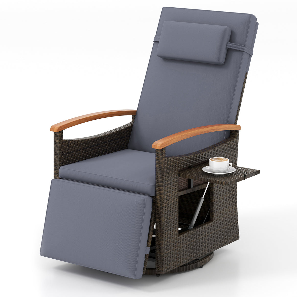 Patio Rattan 360° Swivel Recliner Chair with Adjustable Backrest and Footrest