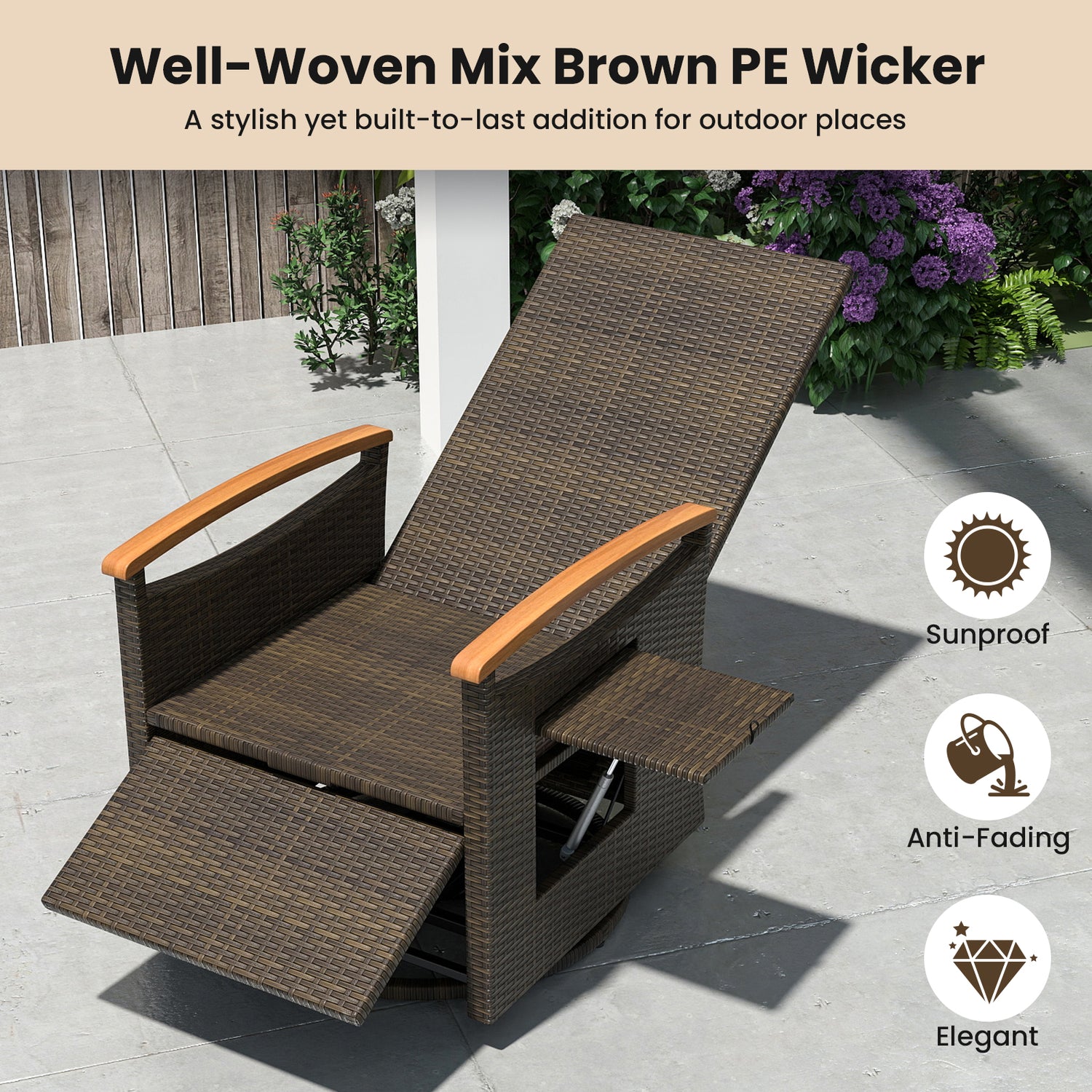 Patio Rattan 360° Swivel Recliner Chair with Adjustable Backrest and Footrest