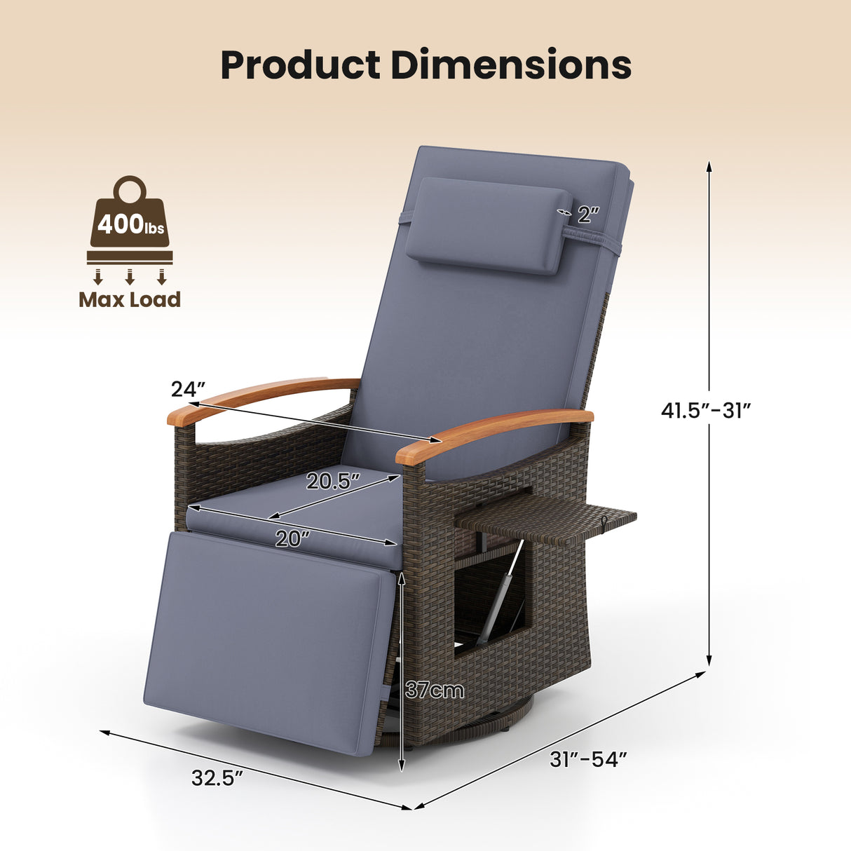 Patio Rattan 360° Swivel Recliner Chair with Adjustable Backrest and Footrest