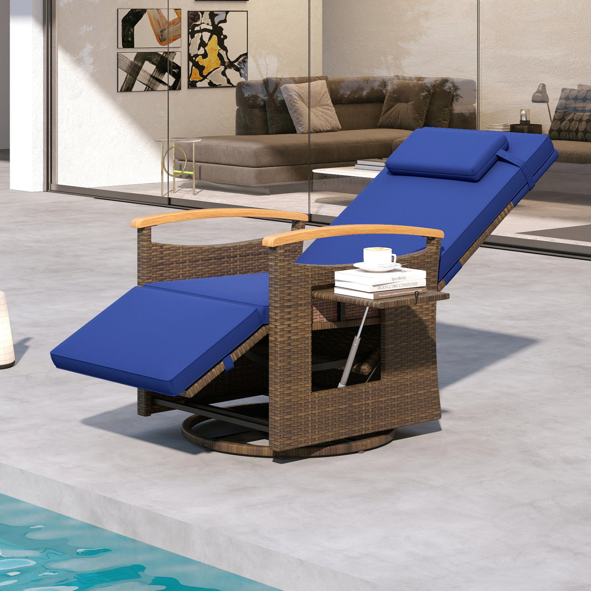 Set of 2 Patio Rattan 360° Swivel Recliner Chair with Adjustable Backrest and Footrest