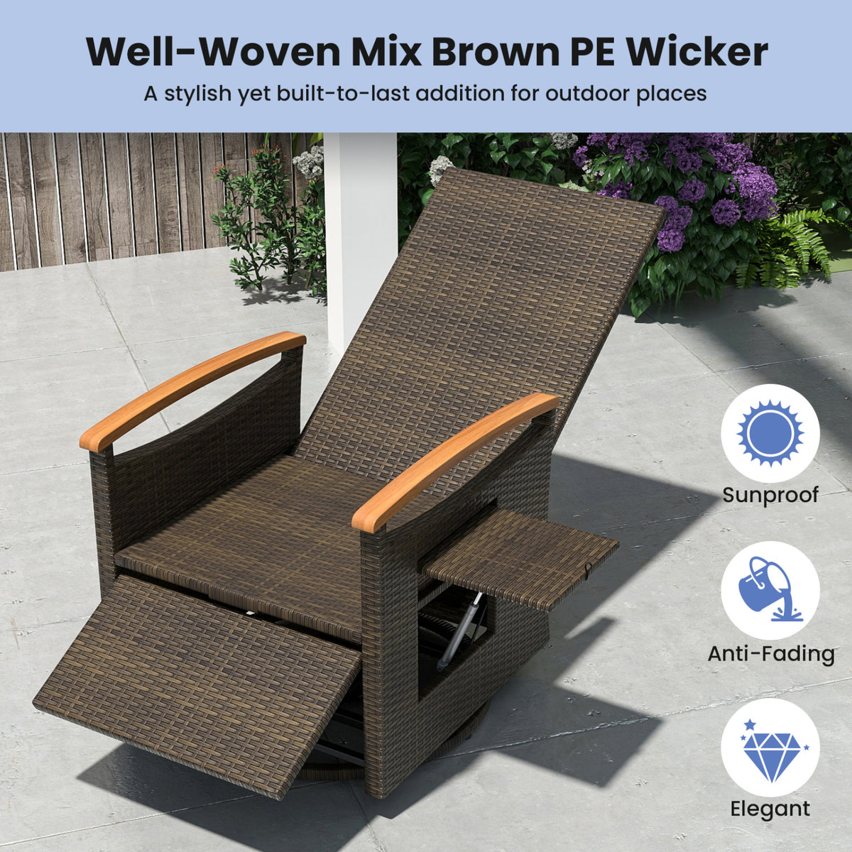 Set of 2 Patio Rattan 360° Swivel Recliner Chair with Adjustable Backrest and Footrest