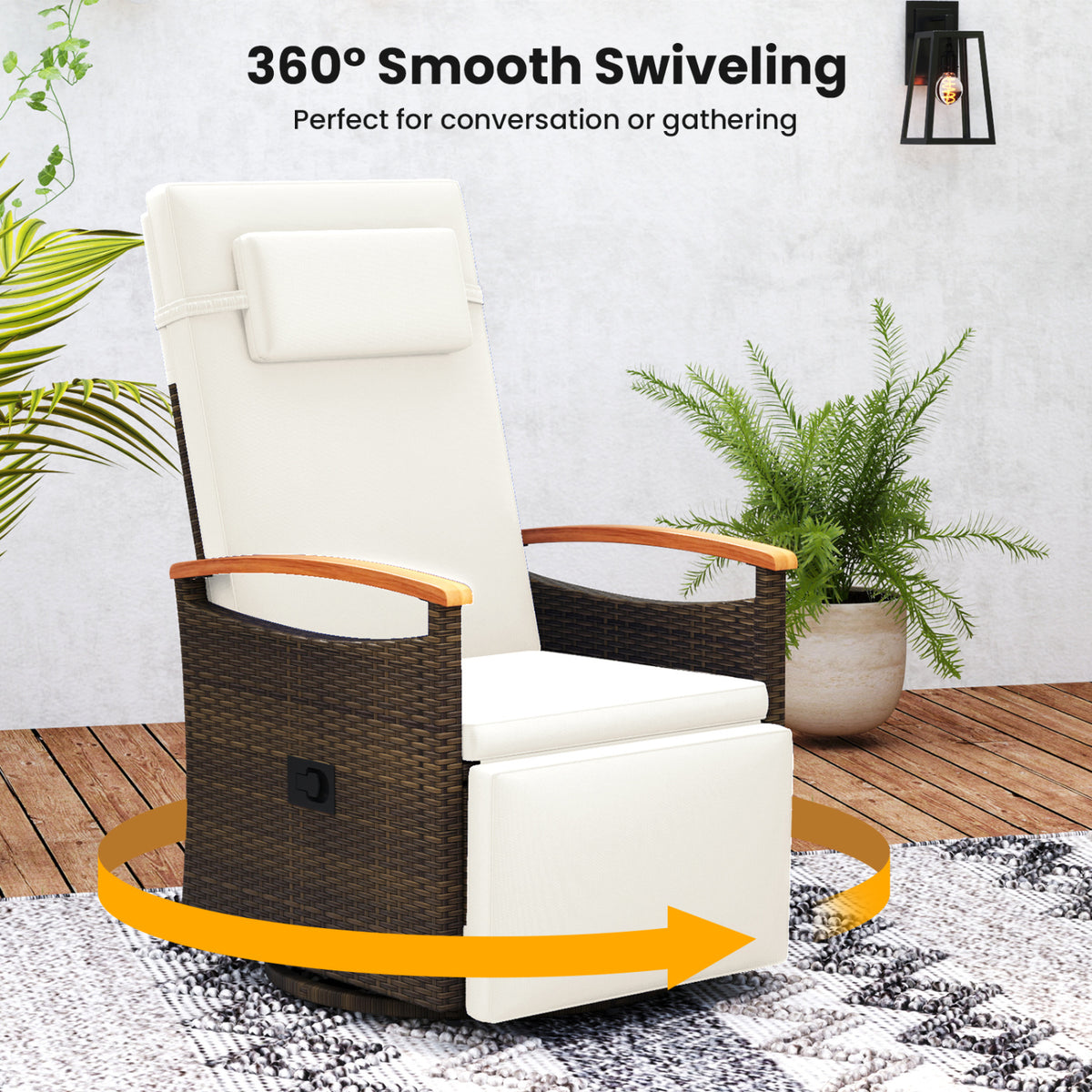 Set of 2 Patio Rattan 360° Swivel Recliner Chair with Adjustable Backrest and Footrest