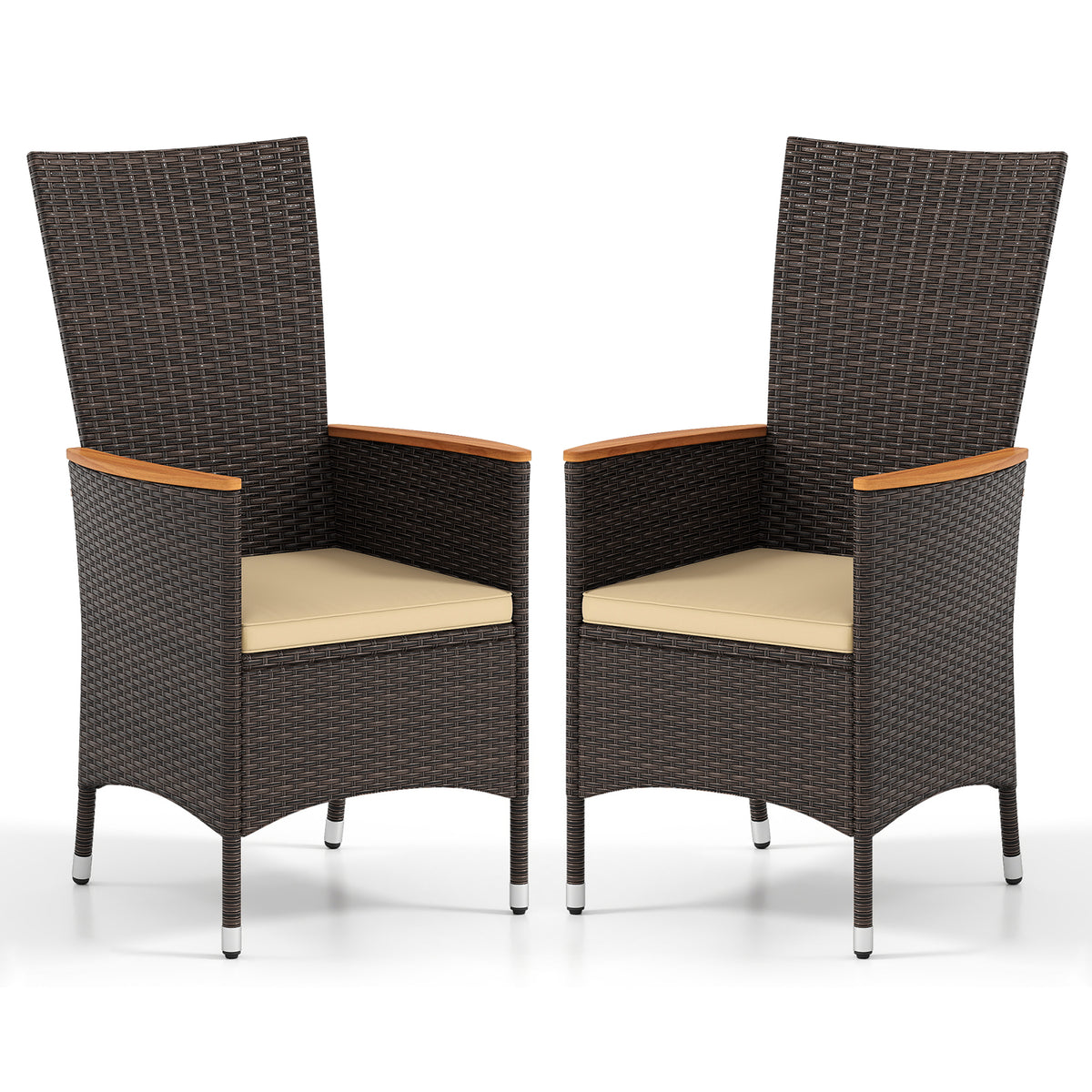 Patio Rattan Chairs Set of 2 Outdoor Wicker Dining Chairs with High Backrest-Beige