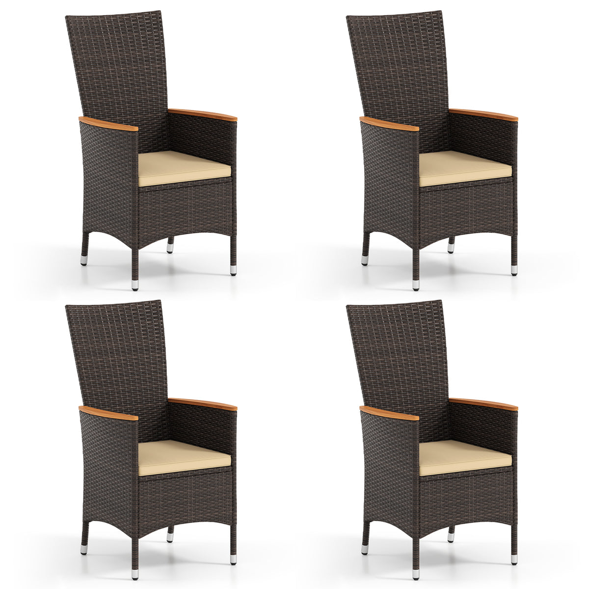 Patio Rattan Chairs Set of 4 Outdoor Wicker Dining Chairs with High Backrest-Beige