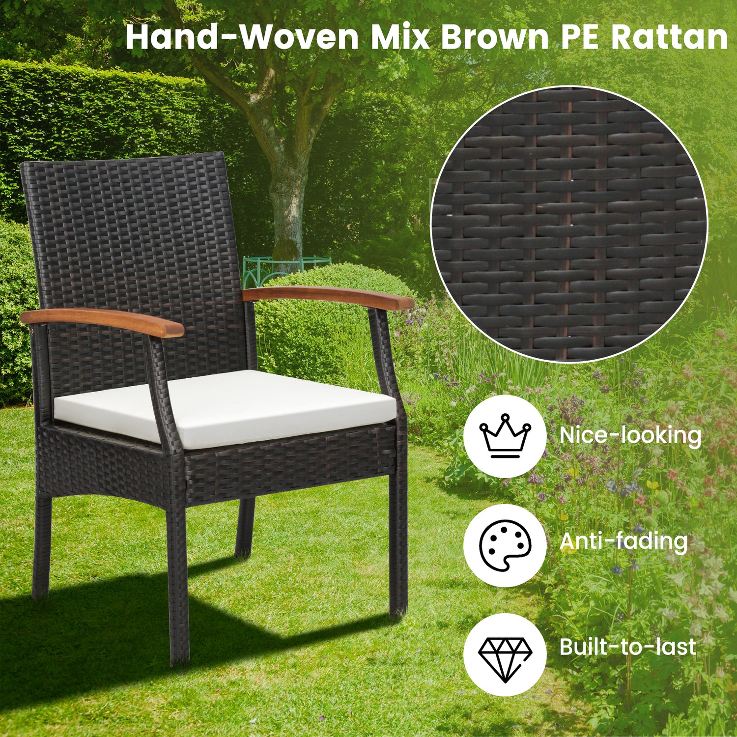 9 Pieces Patio Rattan Dining Set with Acacia Wood Table for Backyard Garden-L