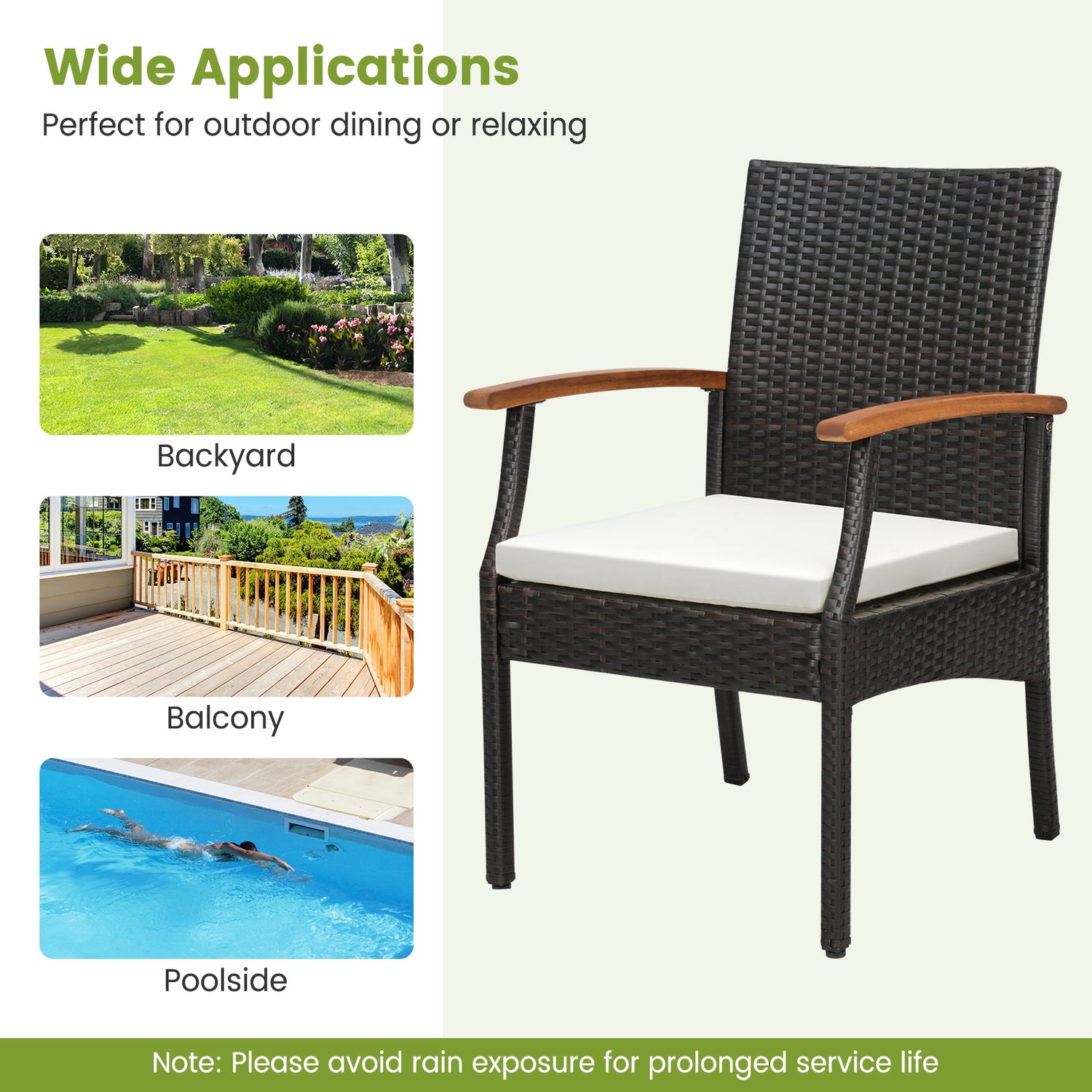 9 Pieces Patio Rattan Dining Set with Acacia Wood Table for Backyard Garden-L