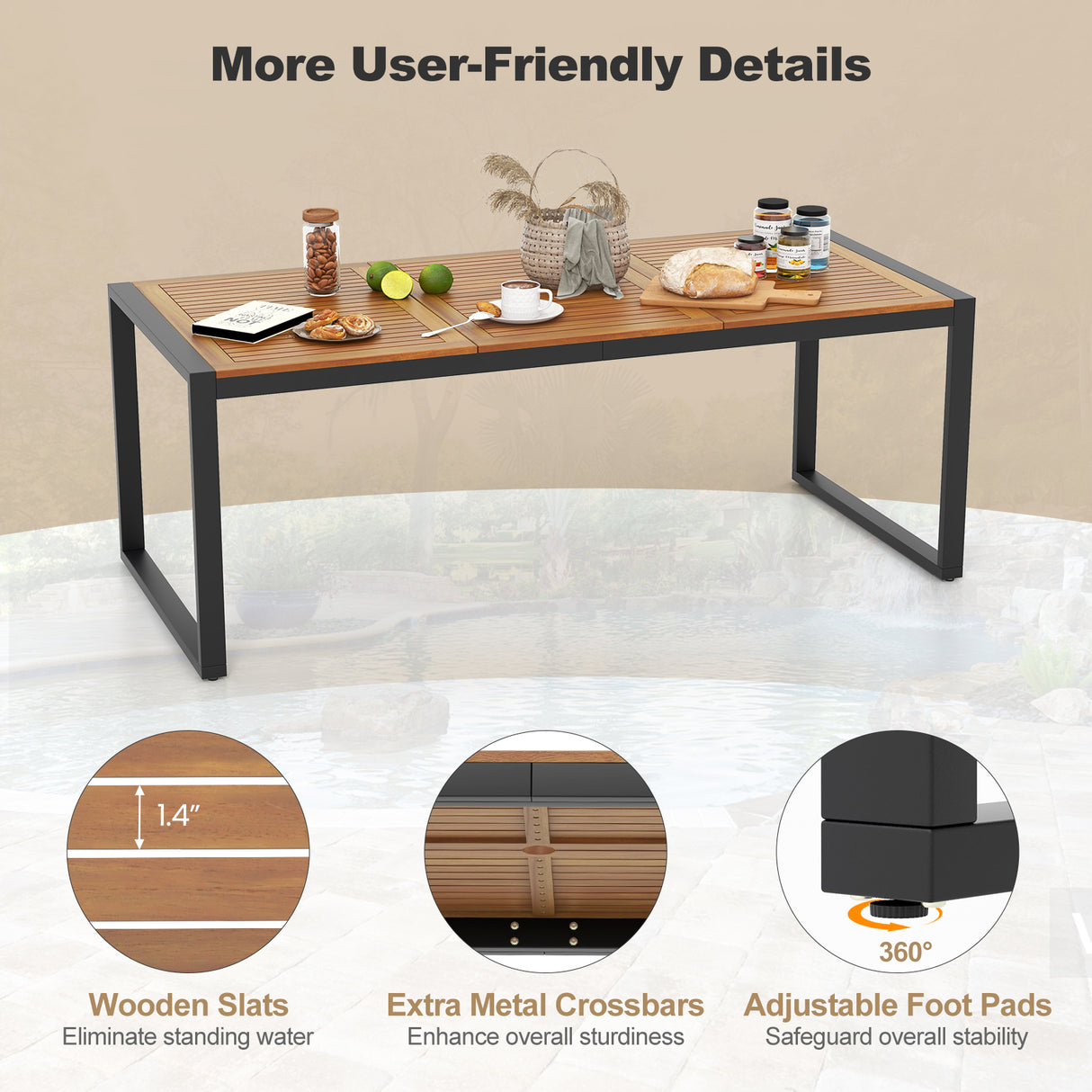 9 Pieces Patio Rattan Dining Set with Acacia Wood Table for Backyard Garden-L