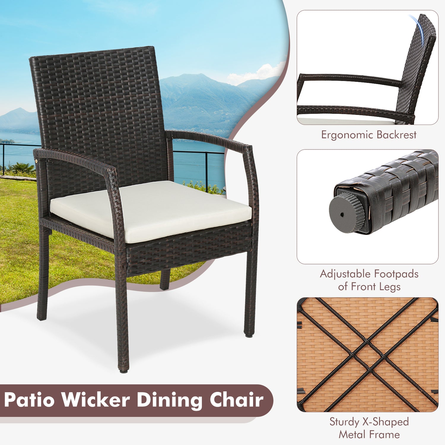 9 Pieces Patio Rattan Dining Set with Acacia Wood Table for Backyard Garden-L