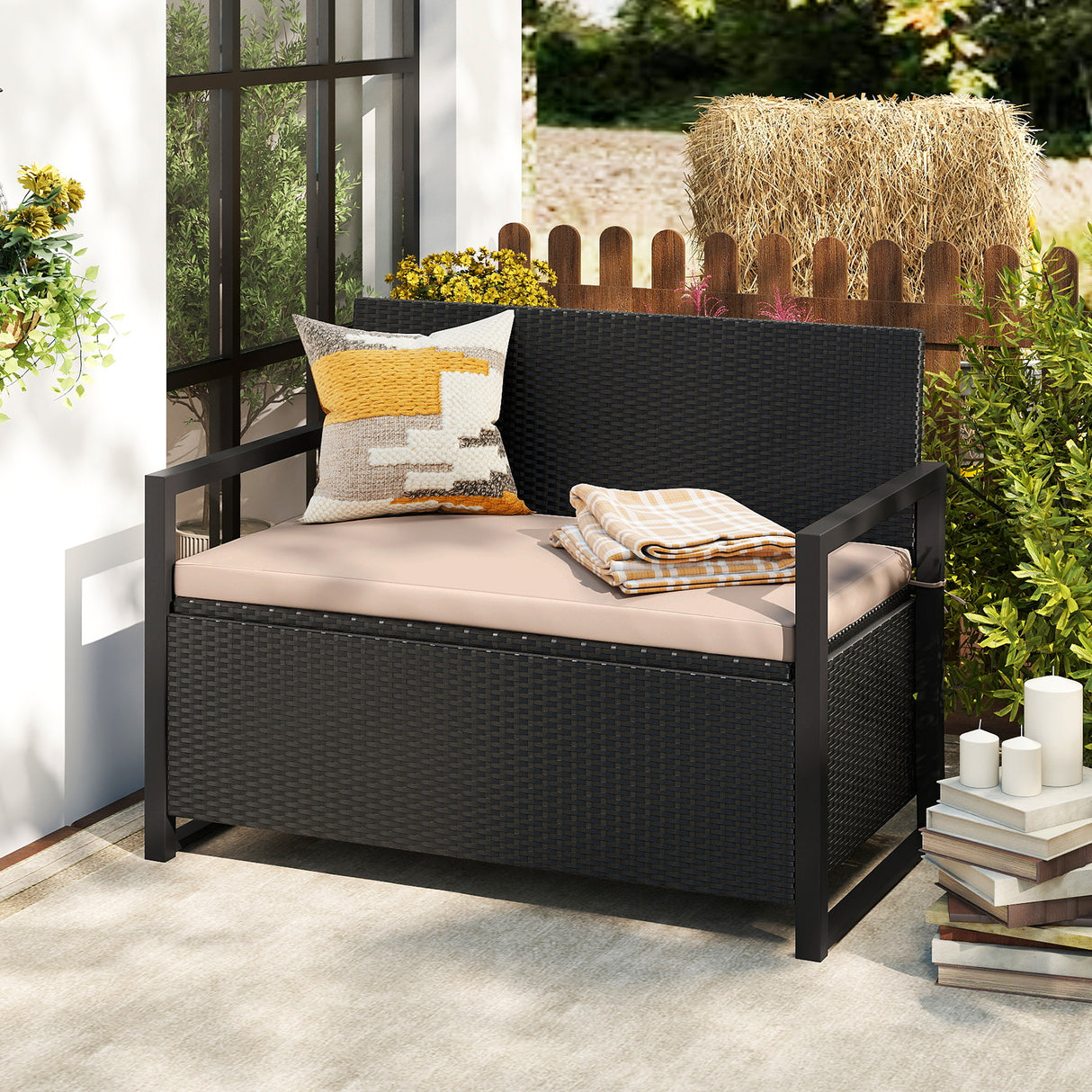 Patio Storage Bench-Mix Brown and Off White